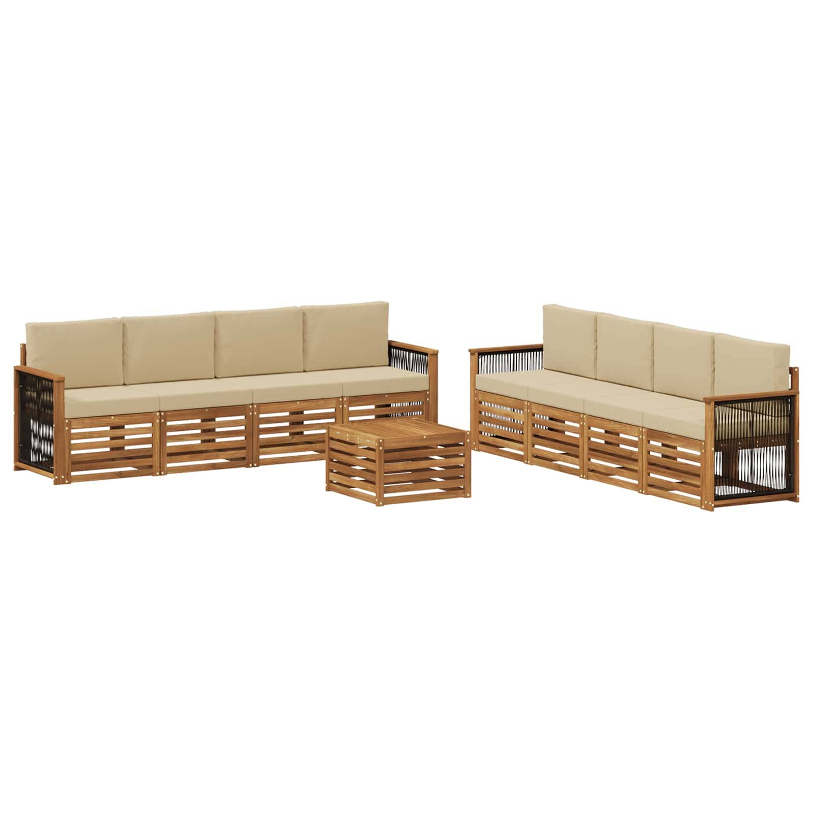 vidaXL Sofagarnituren mit Kissen 9 pcs Massivholz Akazie