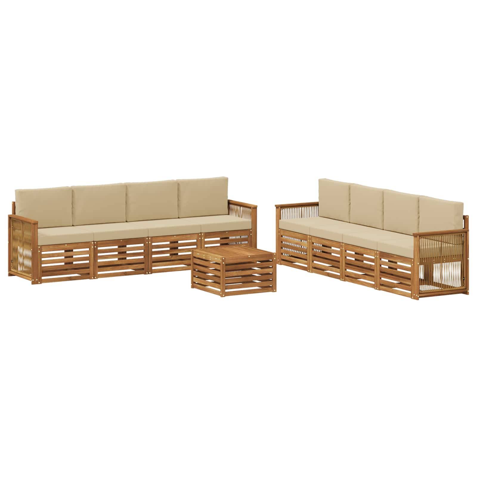 vidaXL Sofagarnituren mit Kissen 9 pcs Massivholz Akazie