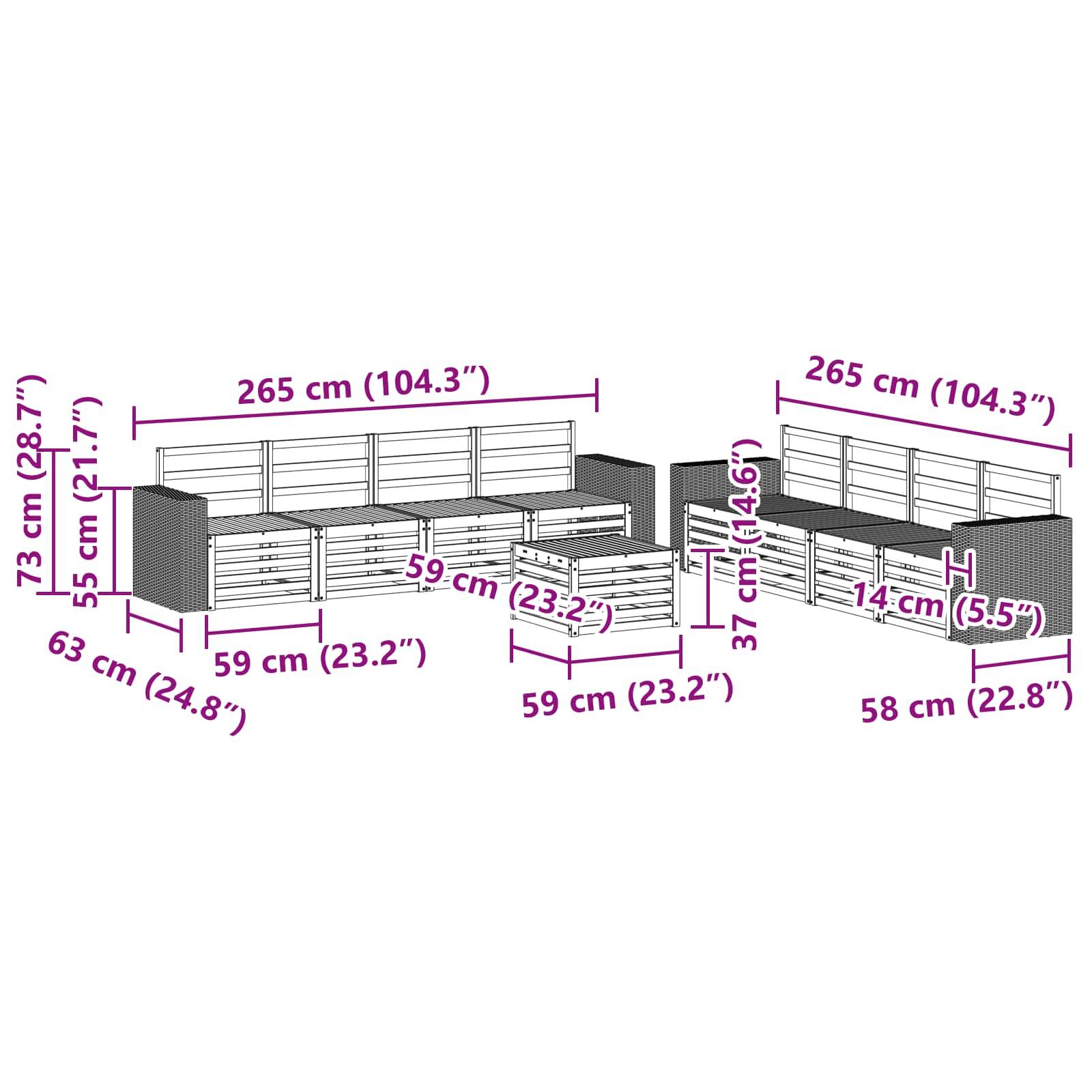 vidaXL Sofagarnituren 9 pcs Massivholz Akazie