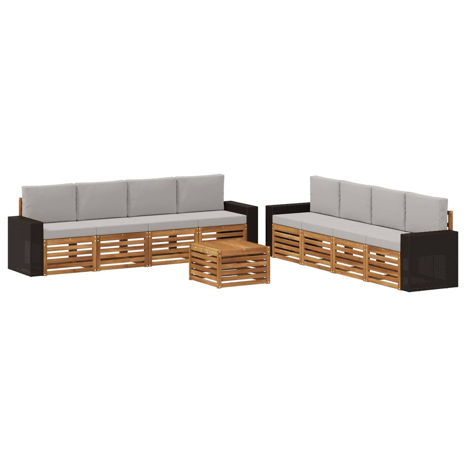 vidaXL Sofagarnituren mit Kissen 9 pcs Massivholz Akazie