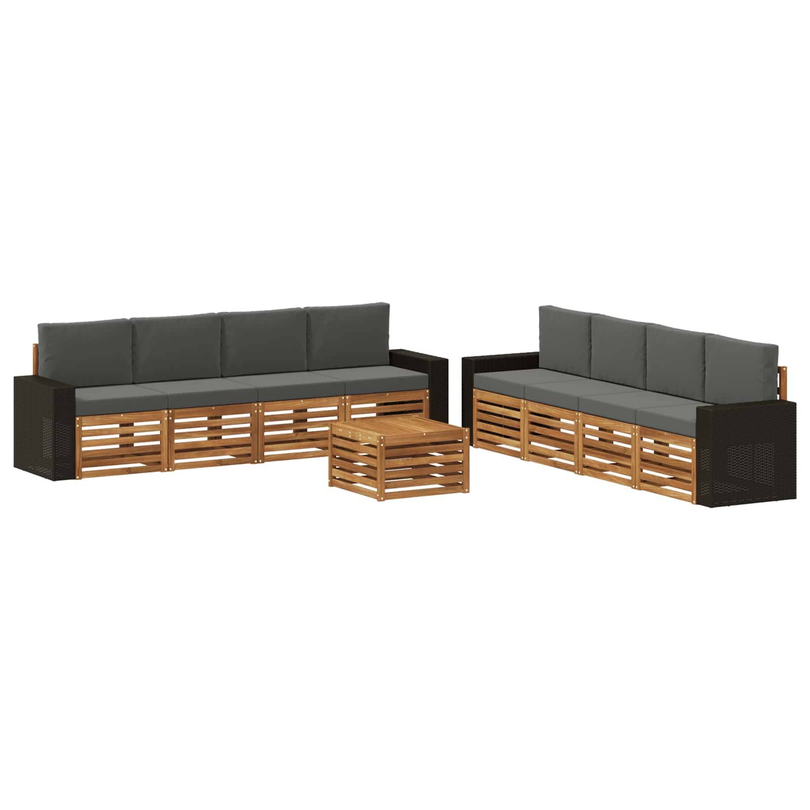 vidaXL Sofagarnituren mit Kissen 9 pcs Massivholz Akazie