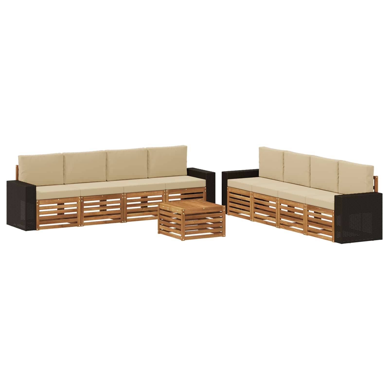 vidaXL Sofagarnituren mit Kissen 9 pcs Massivholz Akazie