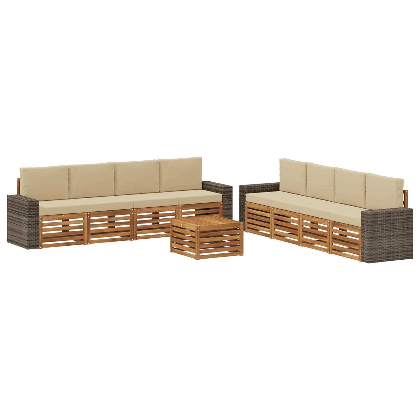 vidaXL Sofagarnituren mit Kissen 9 pcs Massivholz Akazie