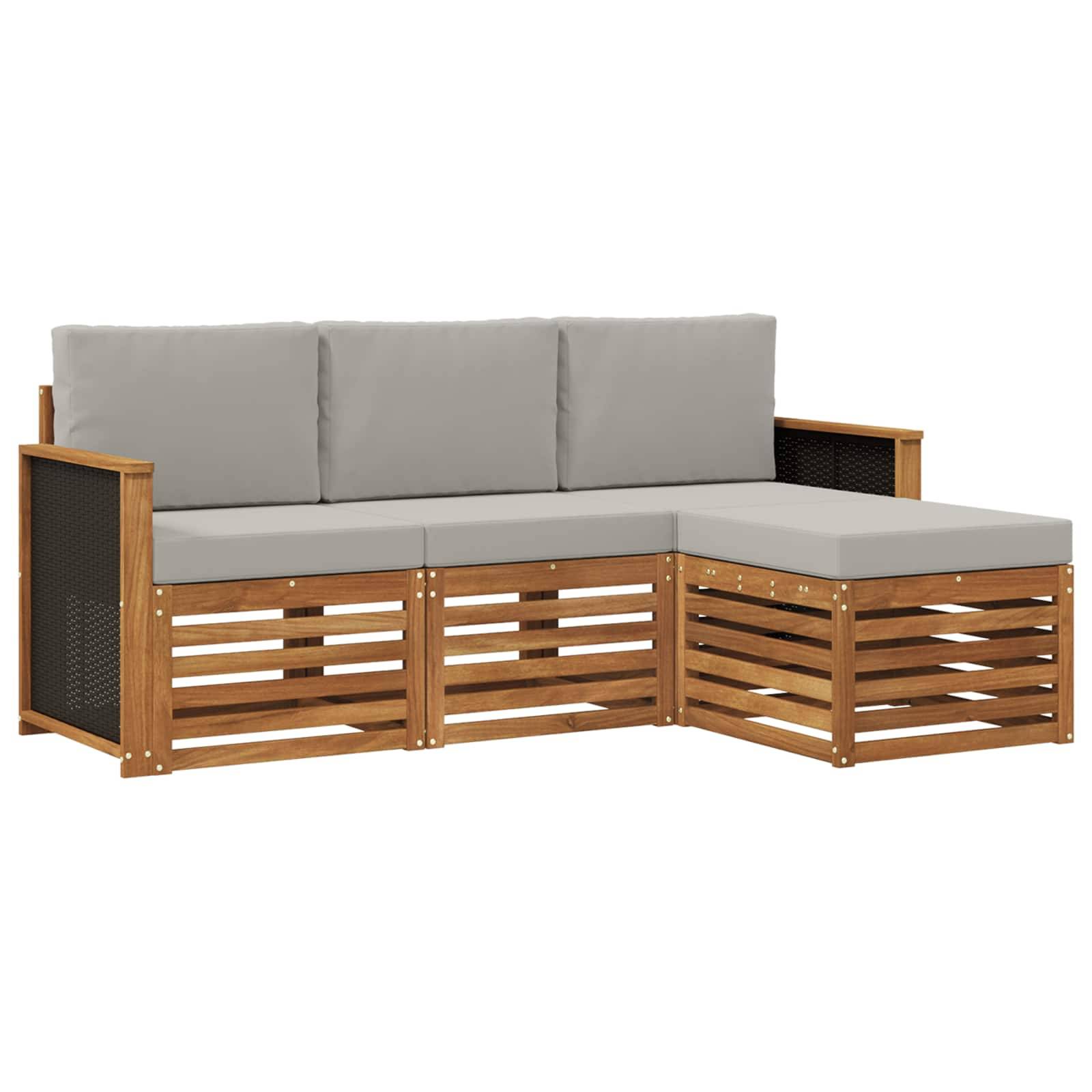 vidaXL Outdoor-Sofagarnitur mit Kissen 4 pcs Natürlich und Hellgrau
