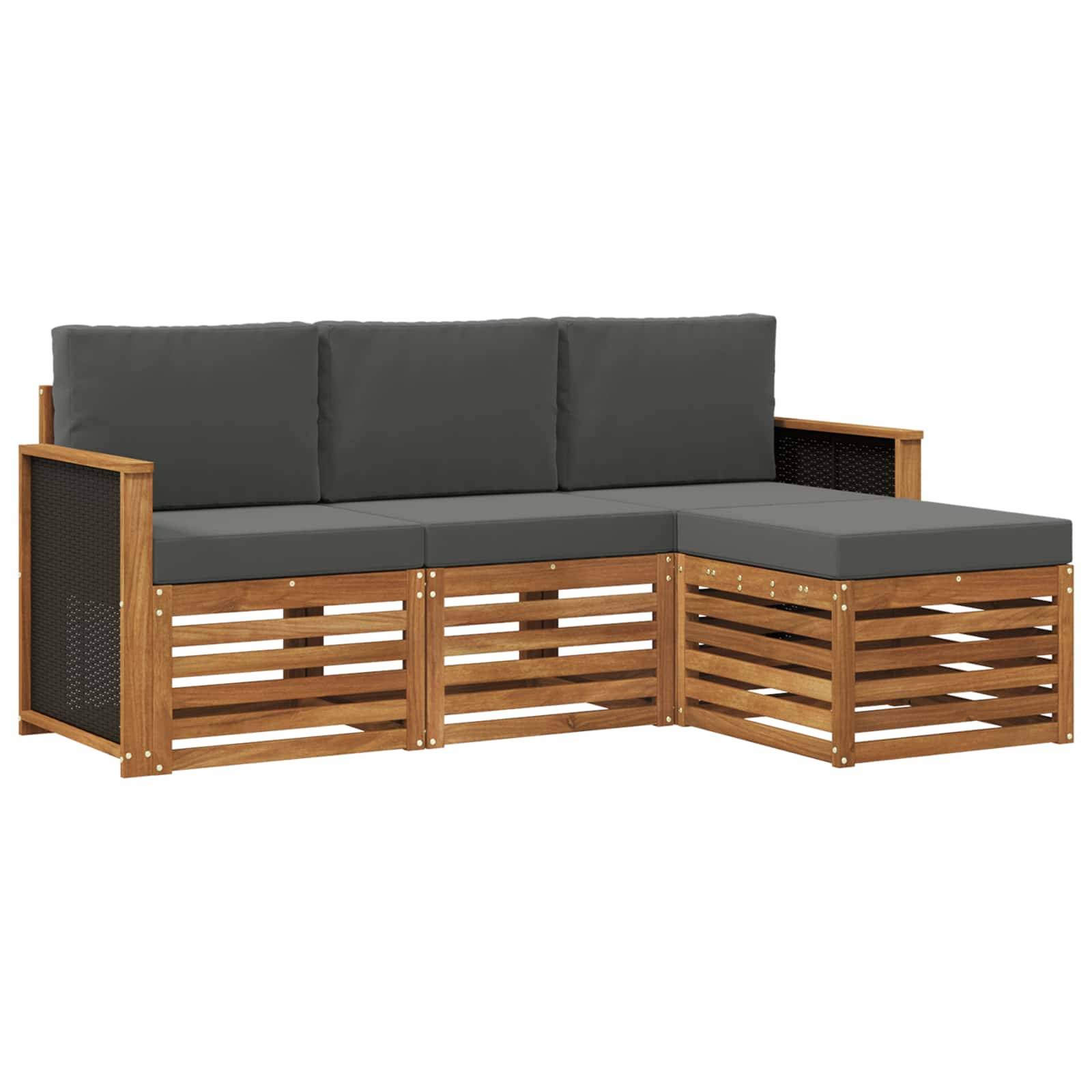 vidaXL Outdoor-Sofagarnitur mit Kissen 4 pcs Natur und Anthrazit