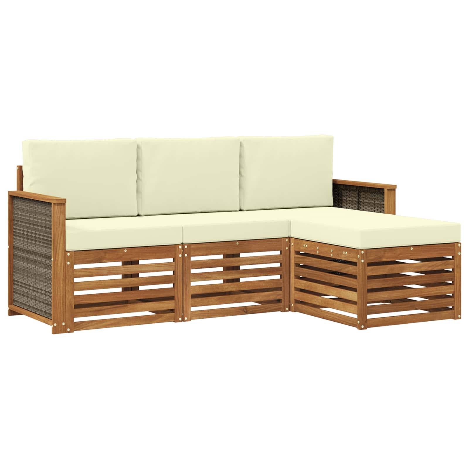 vidaXL Outdoor-Sofagarnitur mit Kissen 4 pcs Natur und Creme