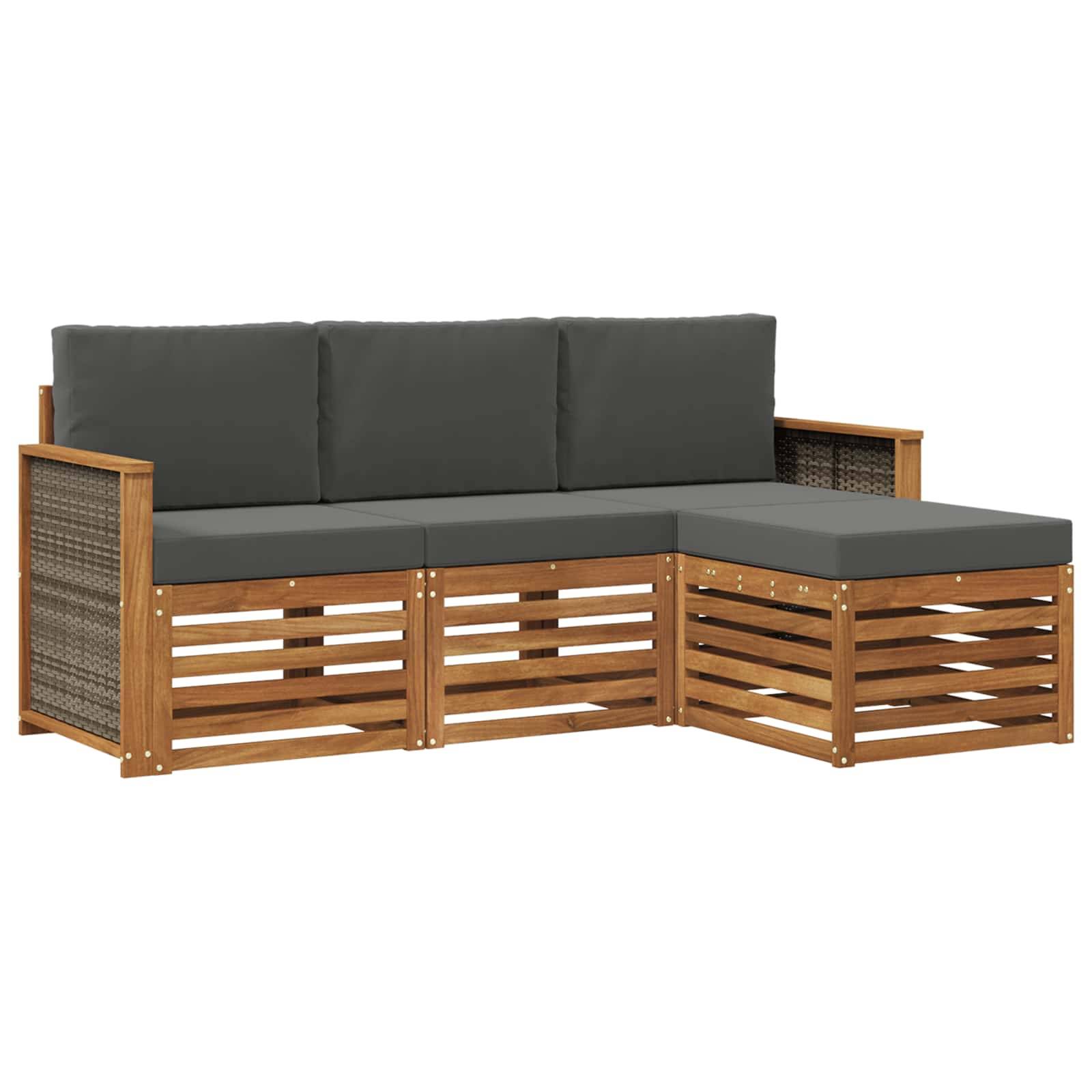vidaXL Outdoor-Sofagarnitur mit Kissen 4 pcs Natur und Anthrazit