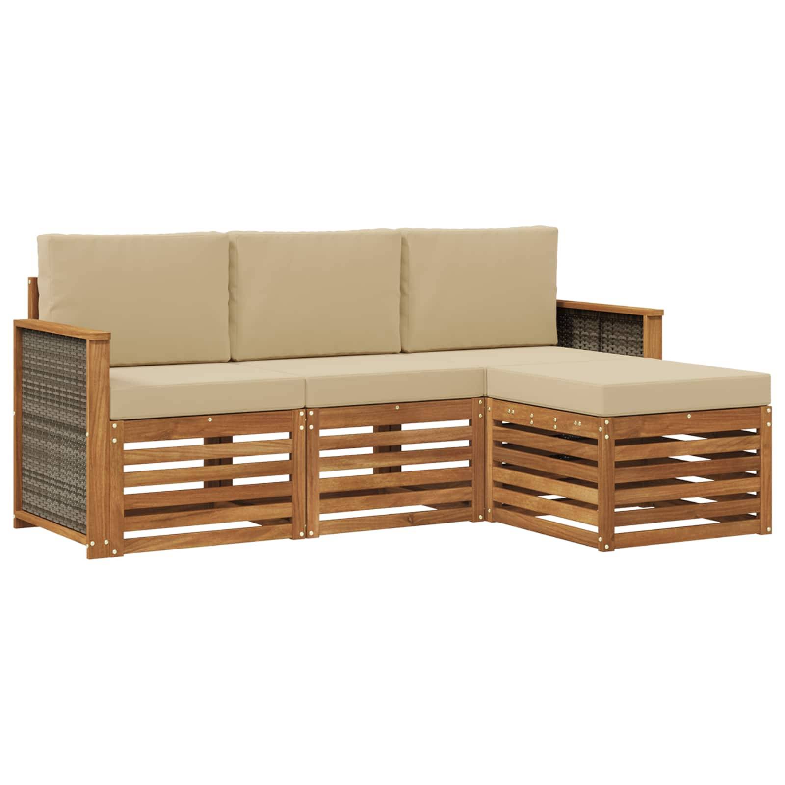 vidaXL Outdoor-Sofagarnitur mit Kissen 4 pcs Natur und Beige