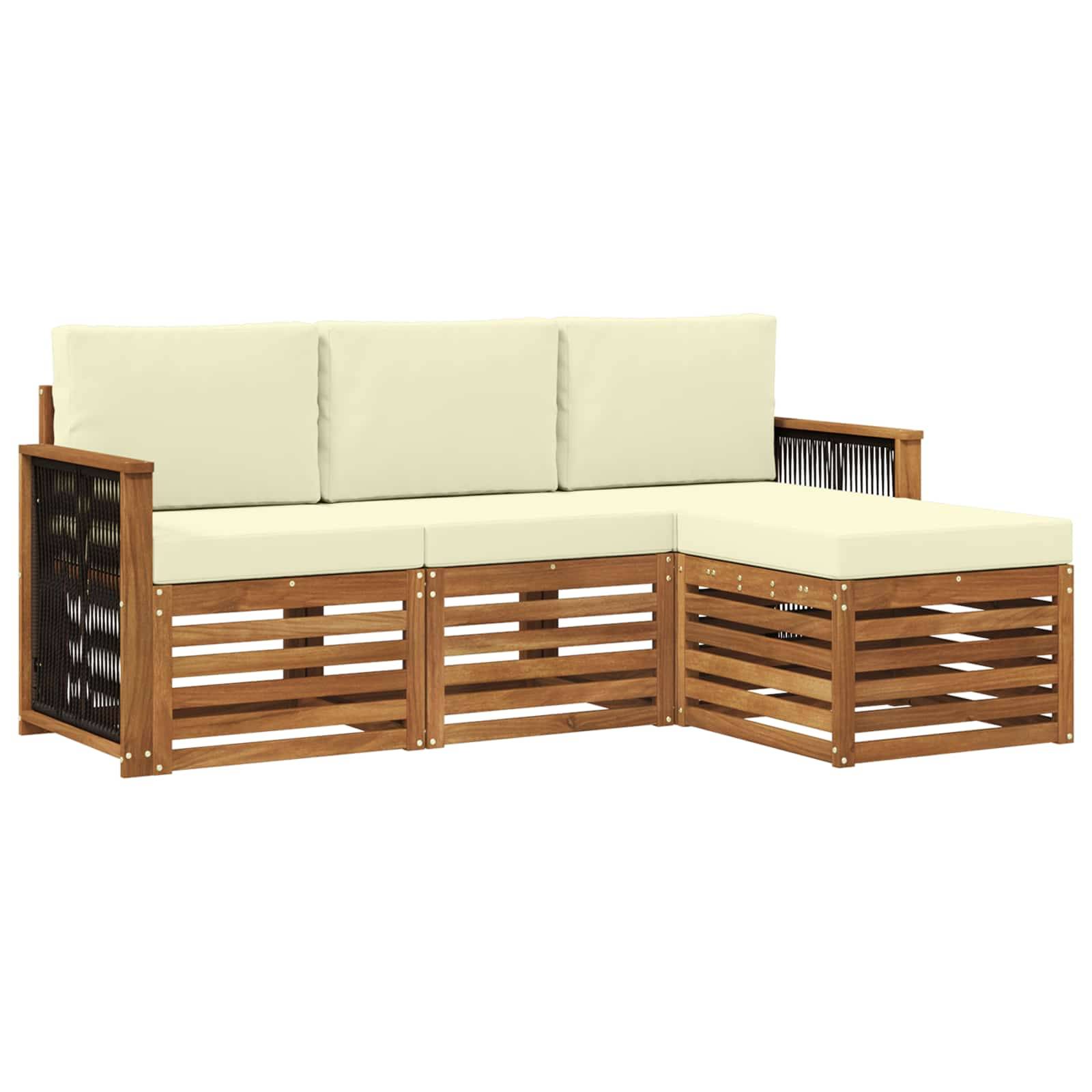 vidaXL Outdoor-Sofagarnitur mit Kissen 4 pcs Natur und Creme