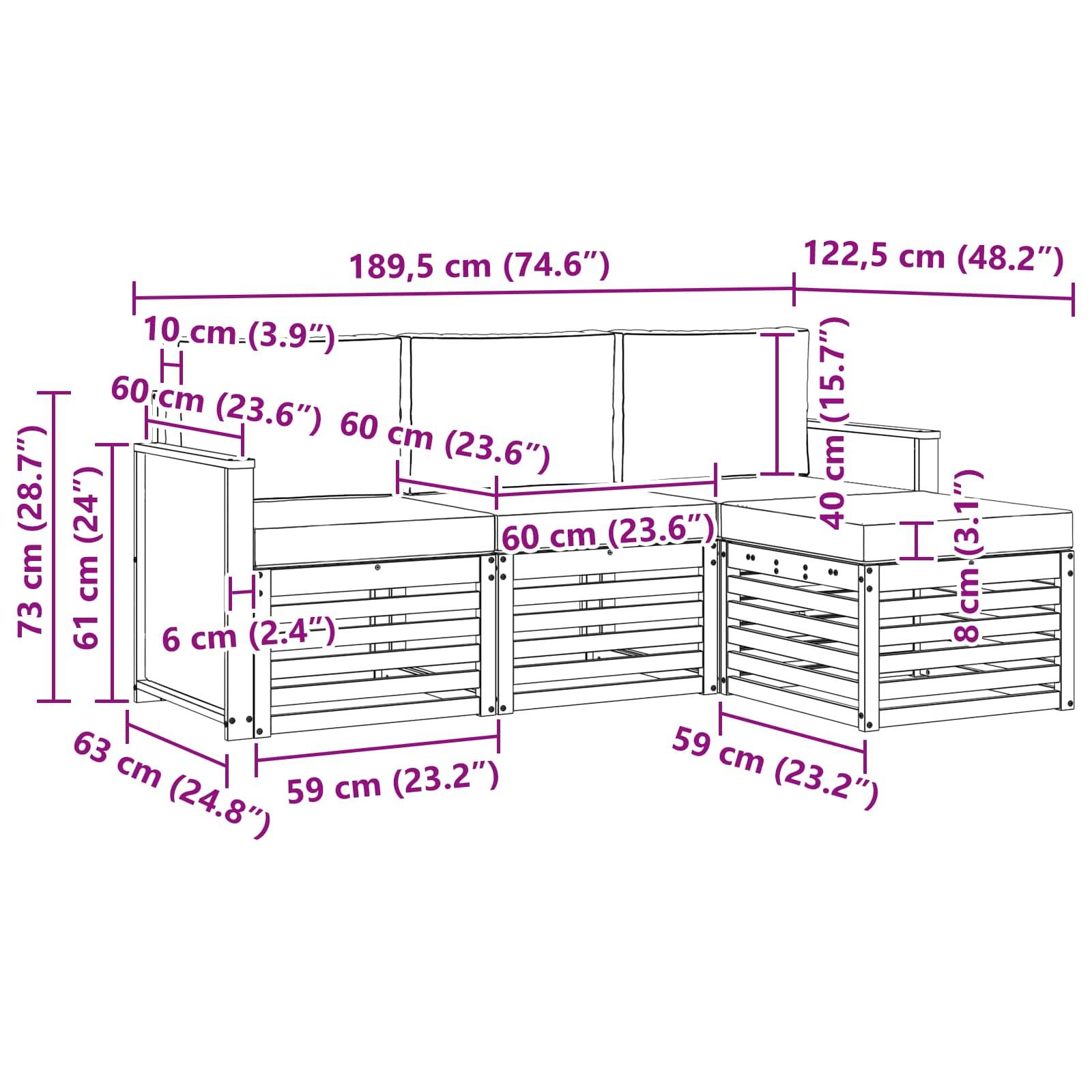 vidaXL Outdoor-Sofagarnitur mit Kissen 4 pcs Natürlich und Hellgrau