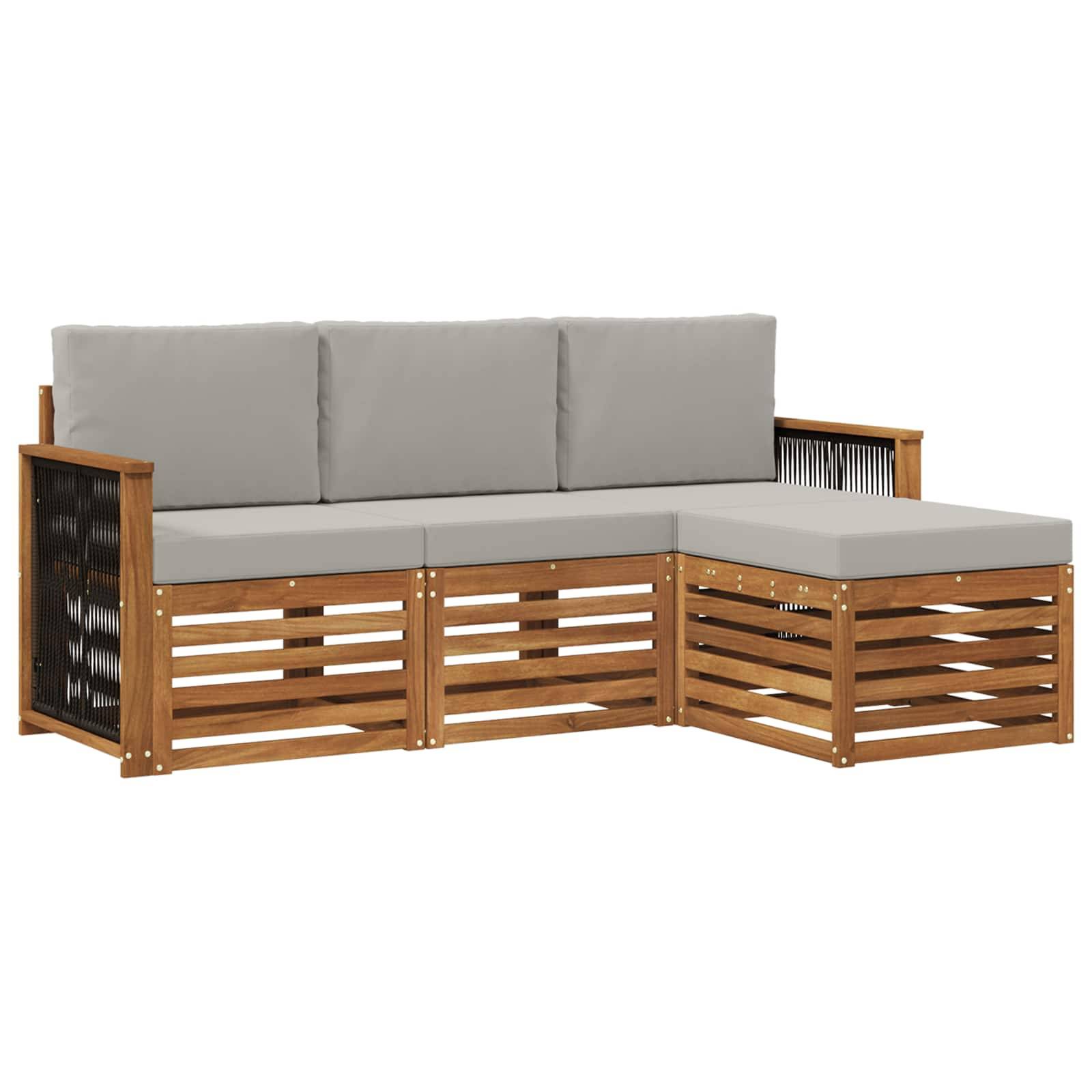vidaXL Outdoor-Sofagarnitur mit Kissen 4 pcs Natürlich und Hellgrau