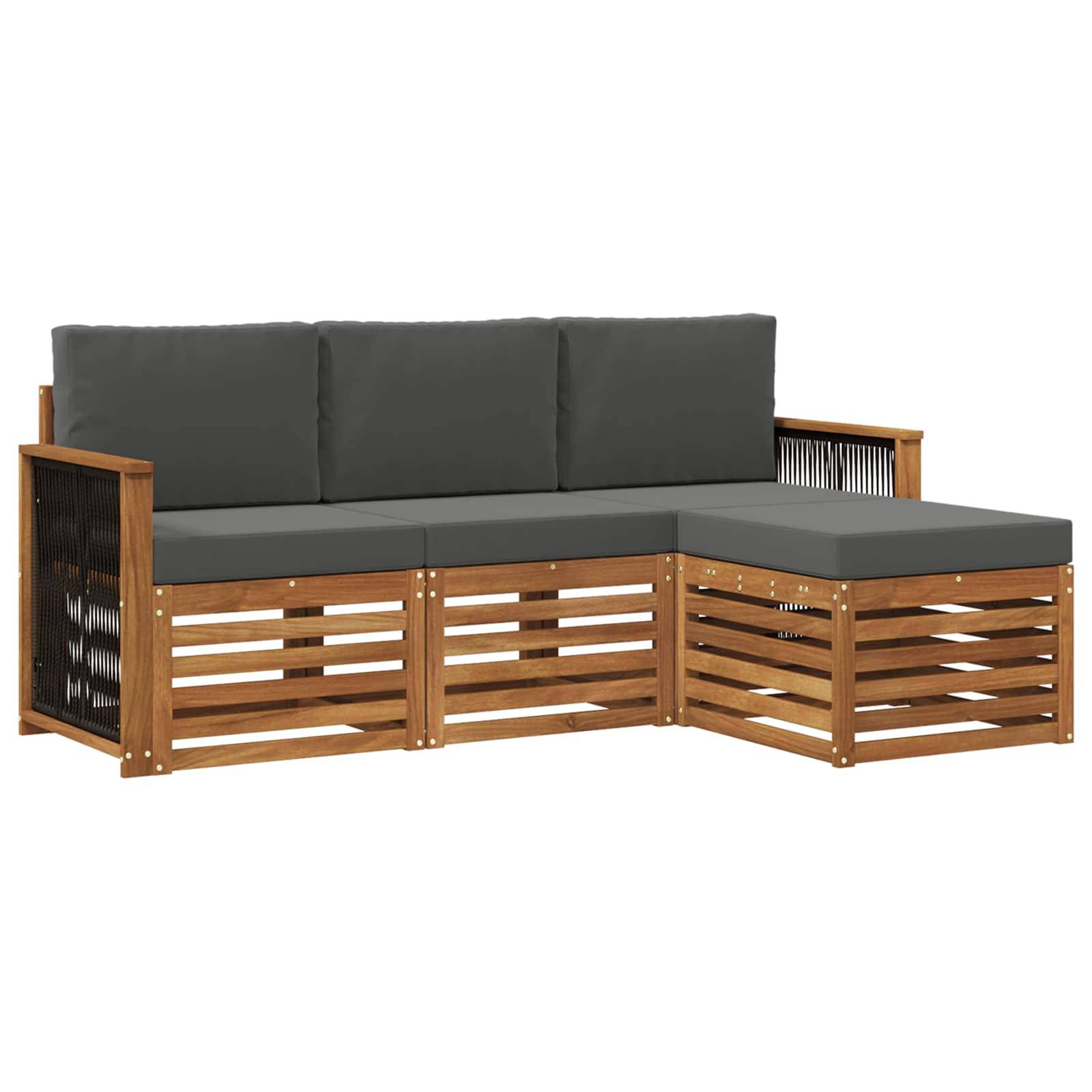 vidaXL Outdoor-Sofagarnitur mit Kissen 4 pcs Natur und Anthrazit