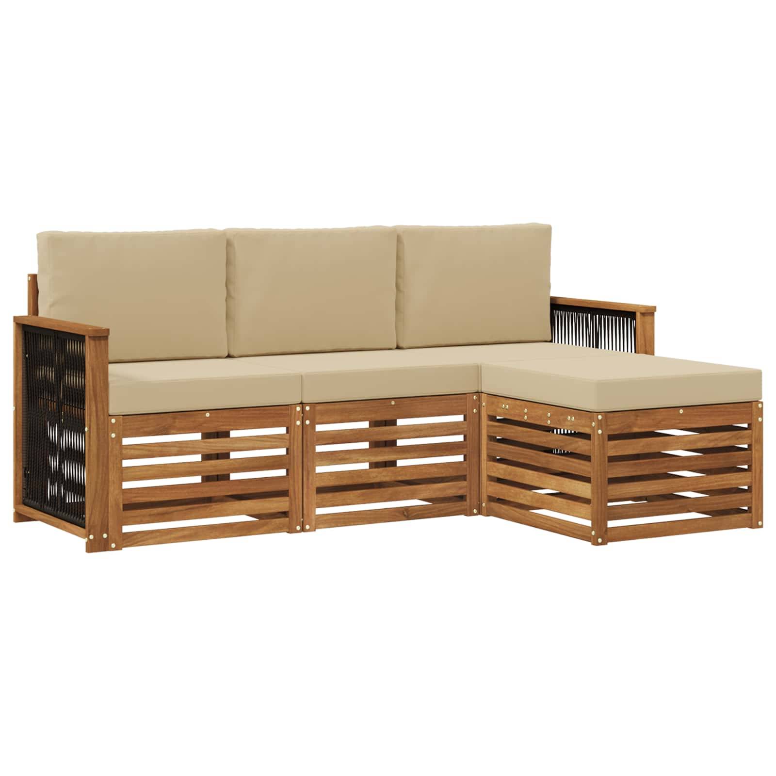 vidaXL Outdoor-Sofagarnitur mit Kissen 4 pcs Natur und Beige