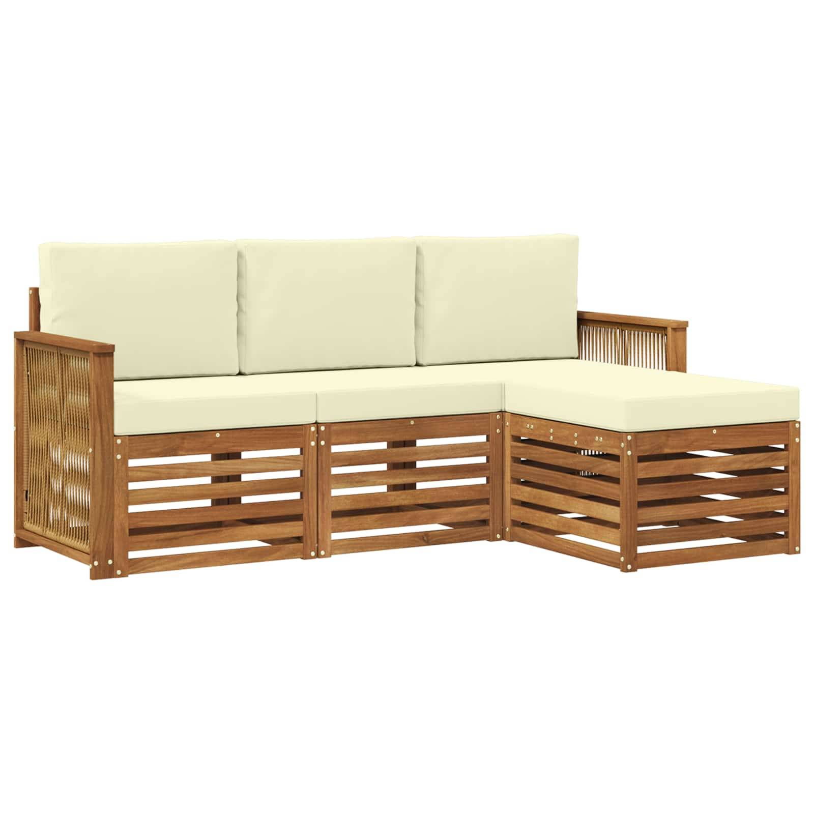 vidaXL Outdoor-Sofagarnitur mit Kissen 4 pcs Natur und Creme