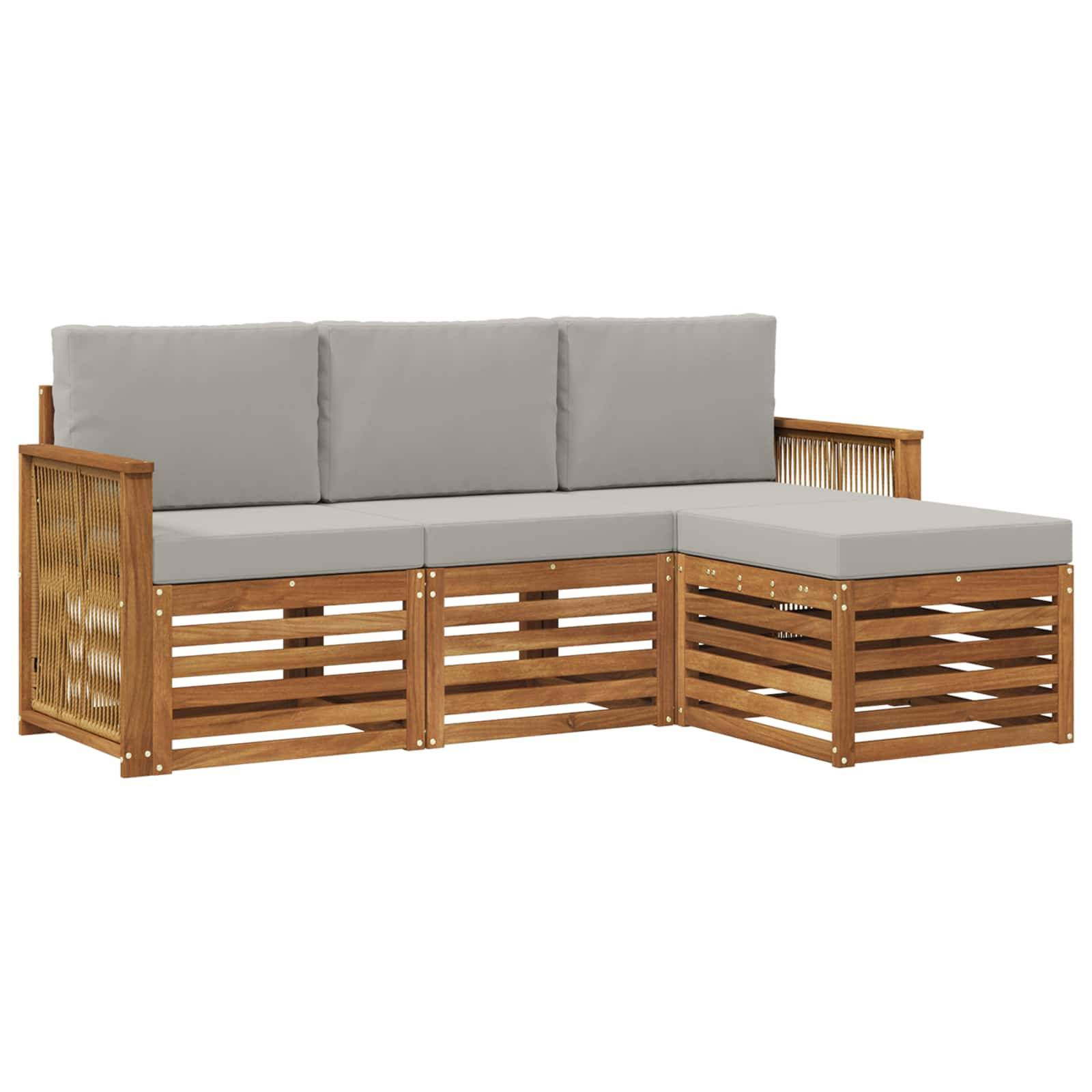 vidaXL Outdoor-Sofagarnitur mit Kissen 4 pcs Natürlich und Hellgrau