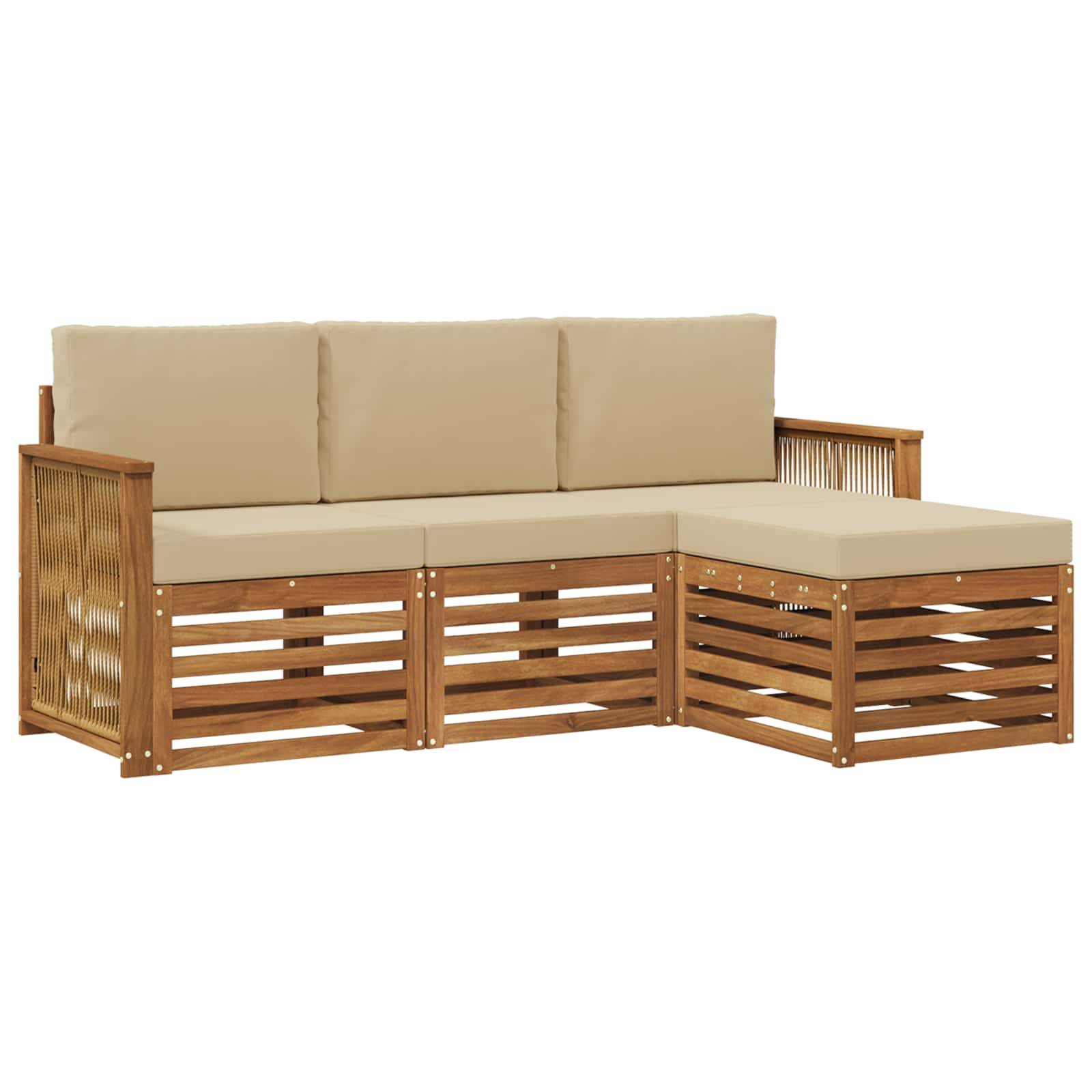 vidaXL Outdoor-Sofagarnitur mit Kissen 4 pcs Natur und Beige