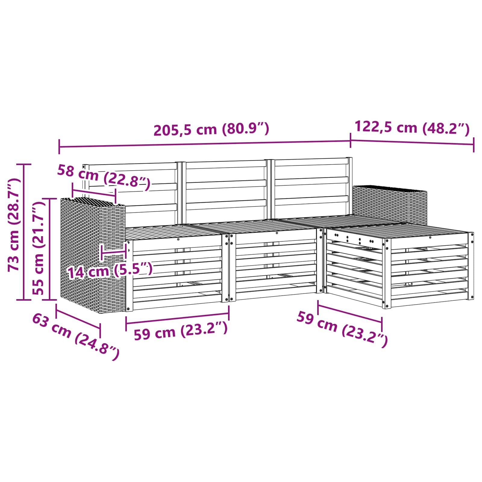 vidaXL Outdoor-Sofagarnitur 4 pcs Natur