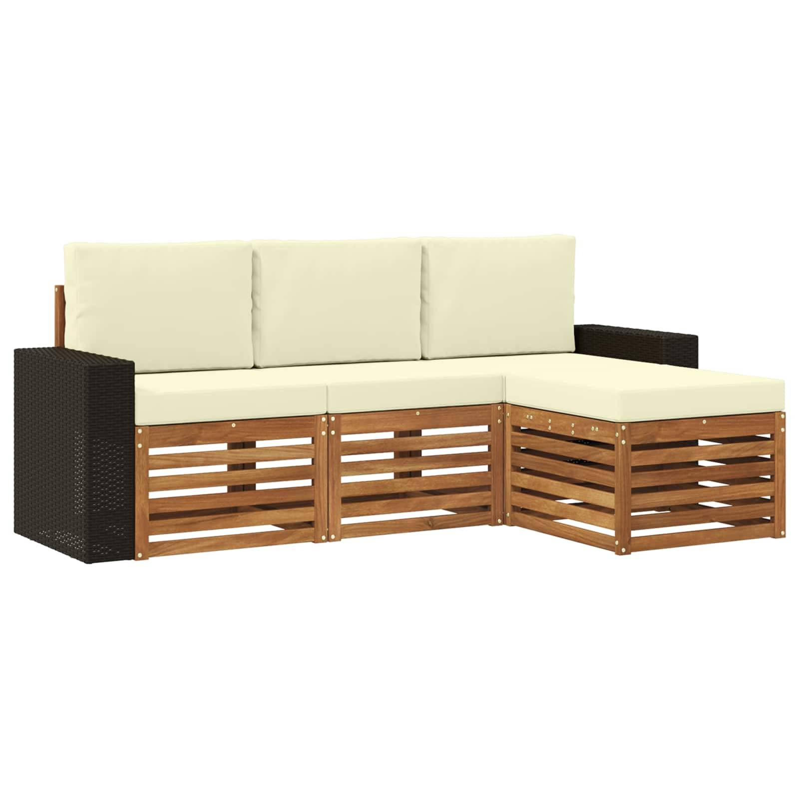 vidaXL Outdoor-Sofagarnitur mit Kissen 4 pcs Natur und Creme