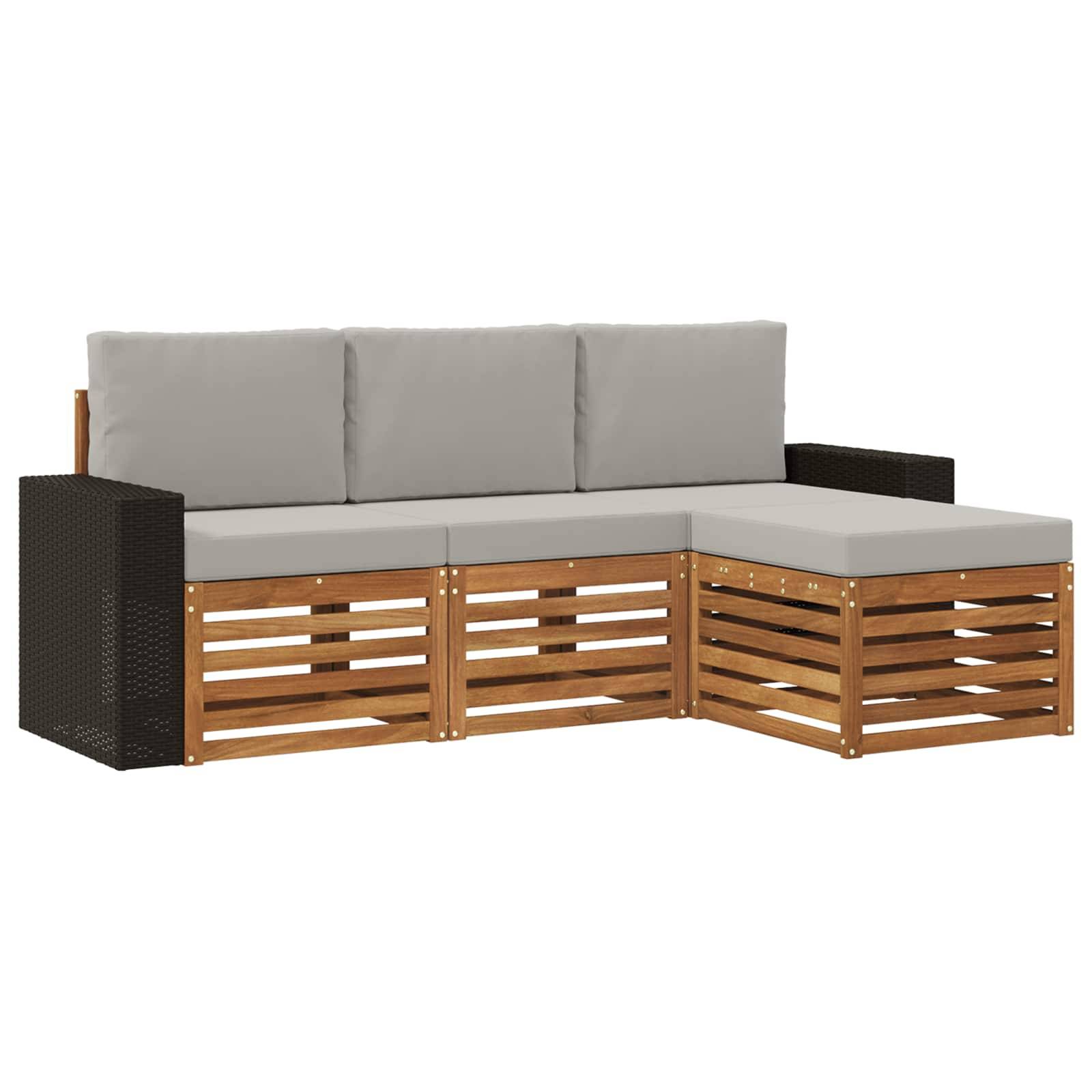 vidaXL Outdoor-Sofagarnitur mit Kissen 4 pcs Natürlich und Hellgrau