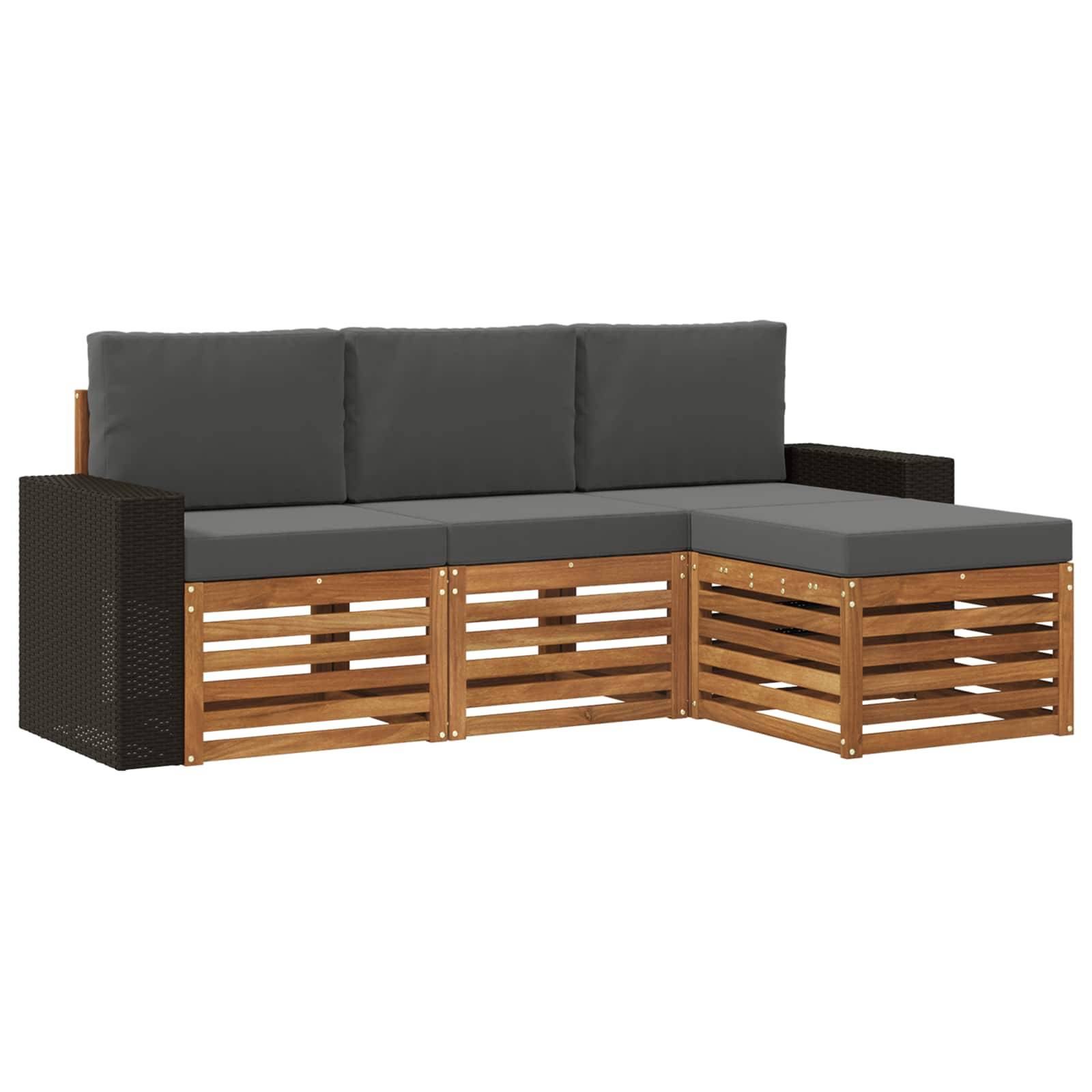 vidaXL Outdoor-Sofagarnitur mit Kissen 4 pcs Natur und Anthrazit