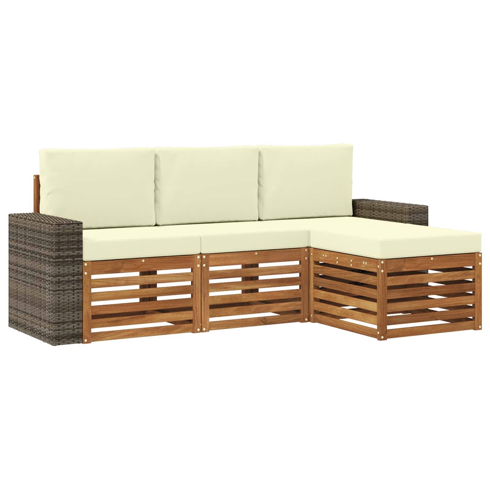 vidaXL Outdoor-Sofagarnitur mit Kissen 4 pcs Natur und Creme
