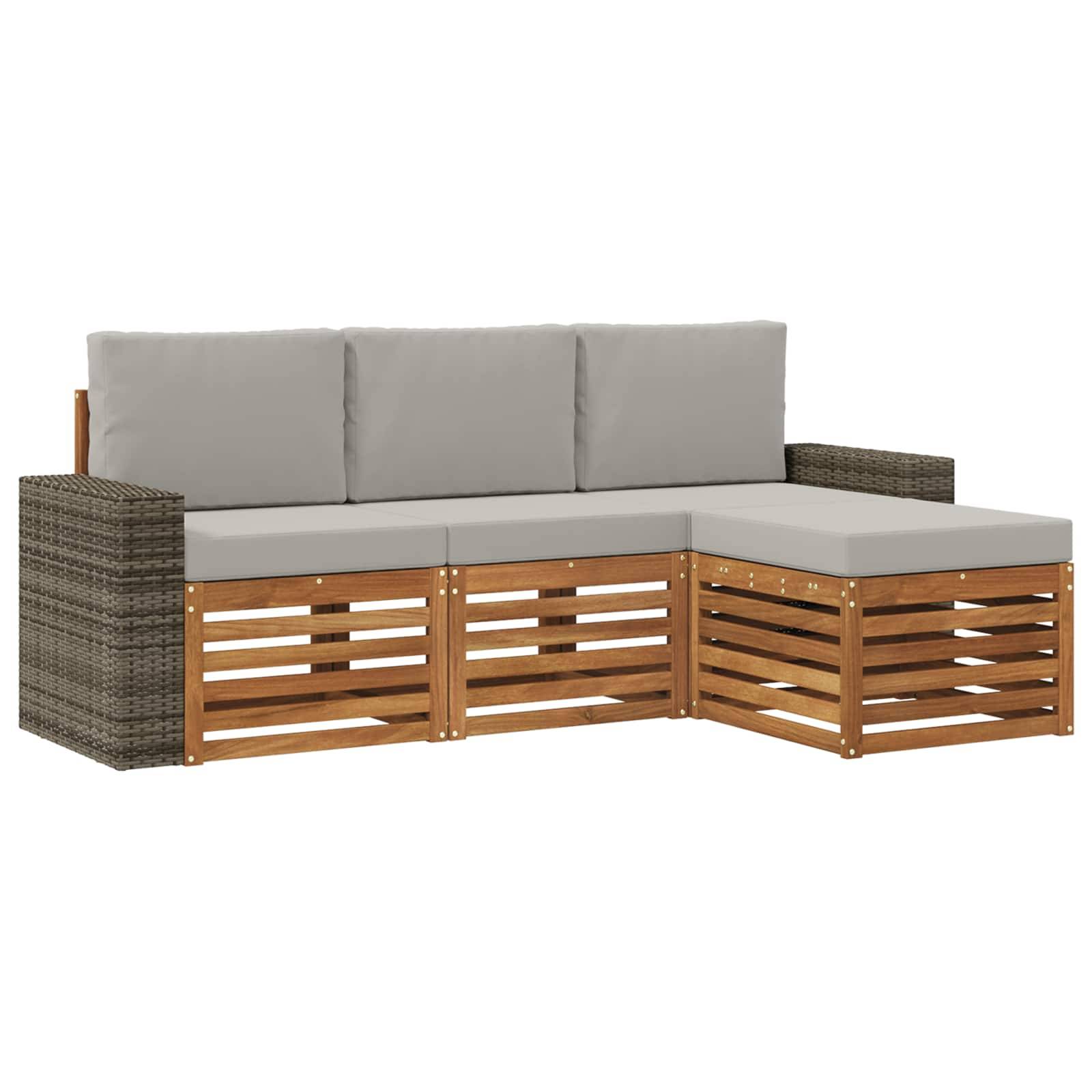 vidaXL Outdoor-Sofagarnitur mit Kissen 4 pcs Natürlich und Hellgrau