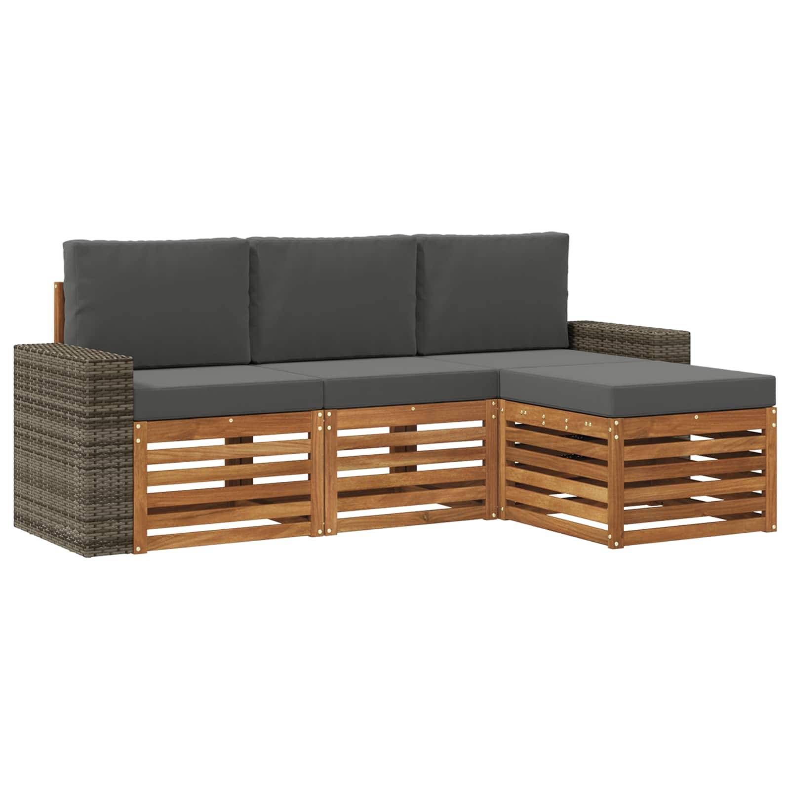 vidaXL Outdoor-Sofagarnitur mit Kissen 4 pcs Natur und Anthrazit