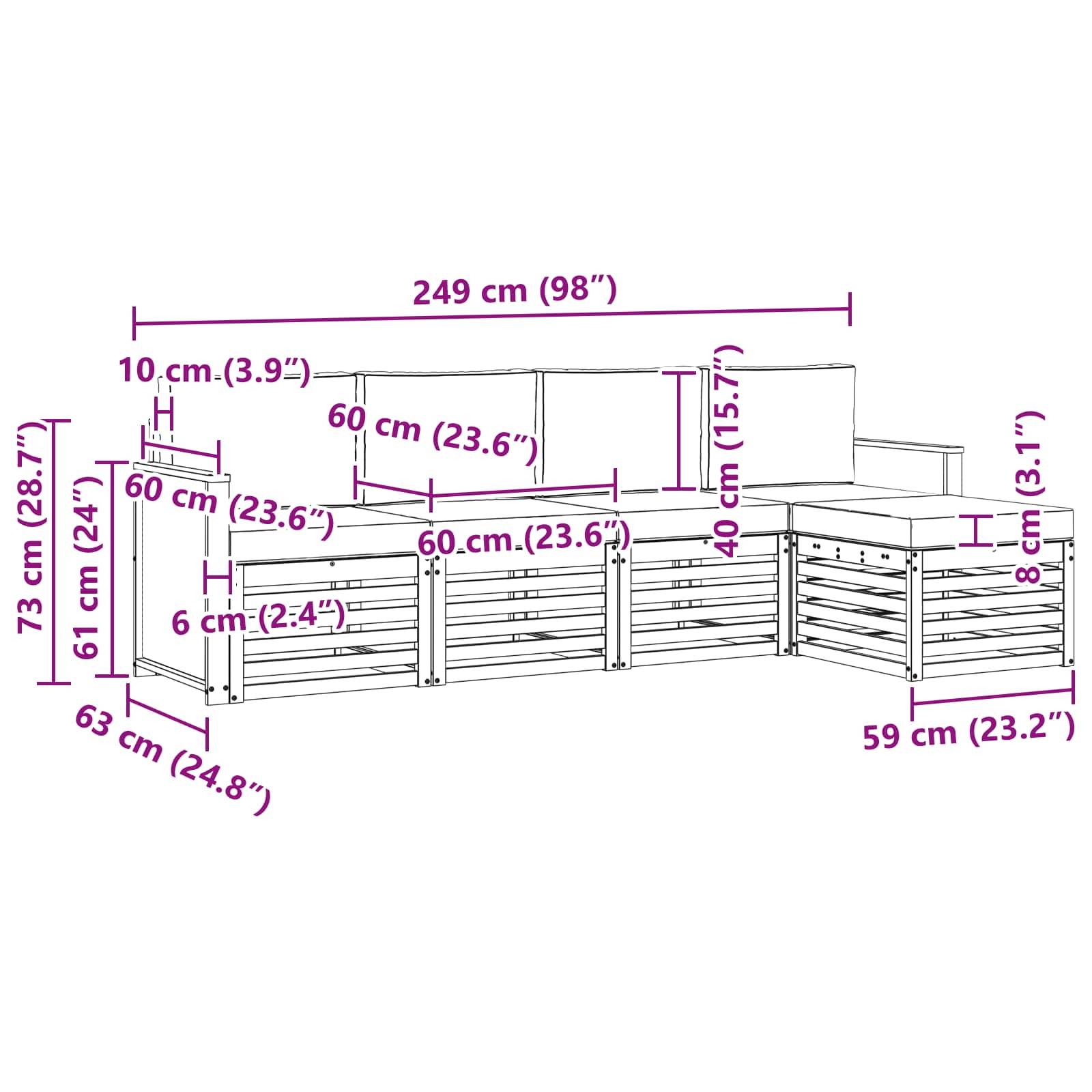 vidaXL Outdoor-Sofagarnitur mit Kissen 5 pcs Natur und Anthrazit