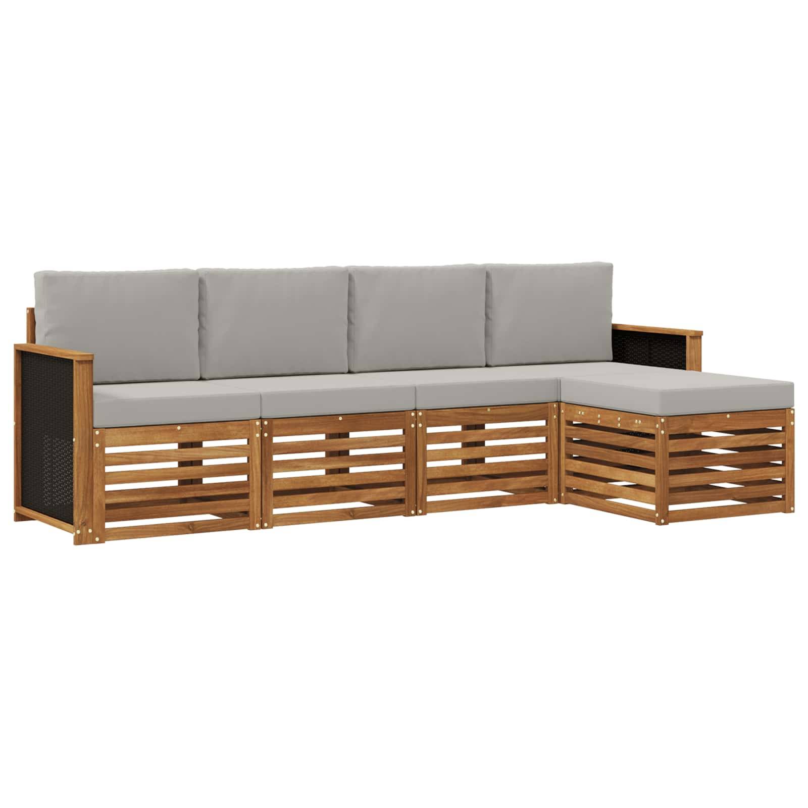 vidaXL Outdoor-Sofagarnitur mit Kissen 5 pcs Natürlich und Hellgrau