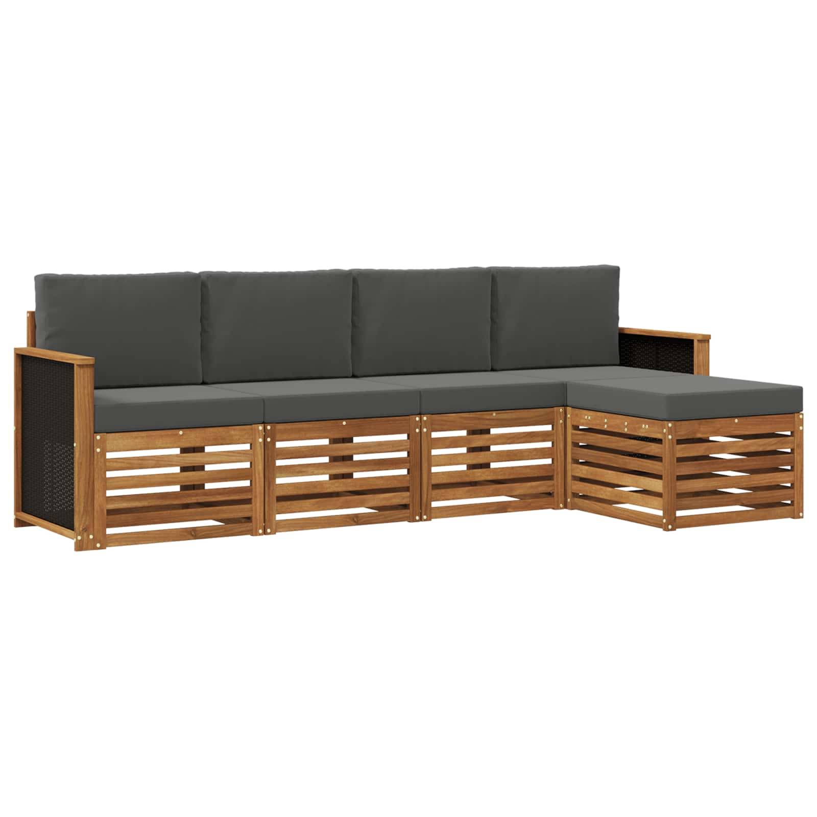 vidaXL Outdoor-Sofagarnitur mit Kissen 5 pcs Natur und Anthrazit
