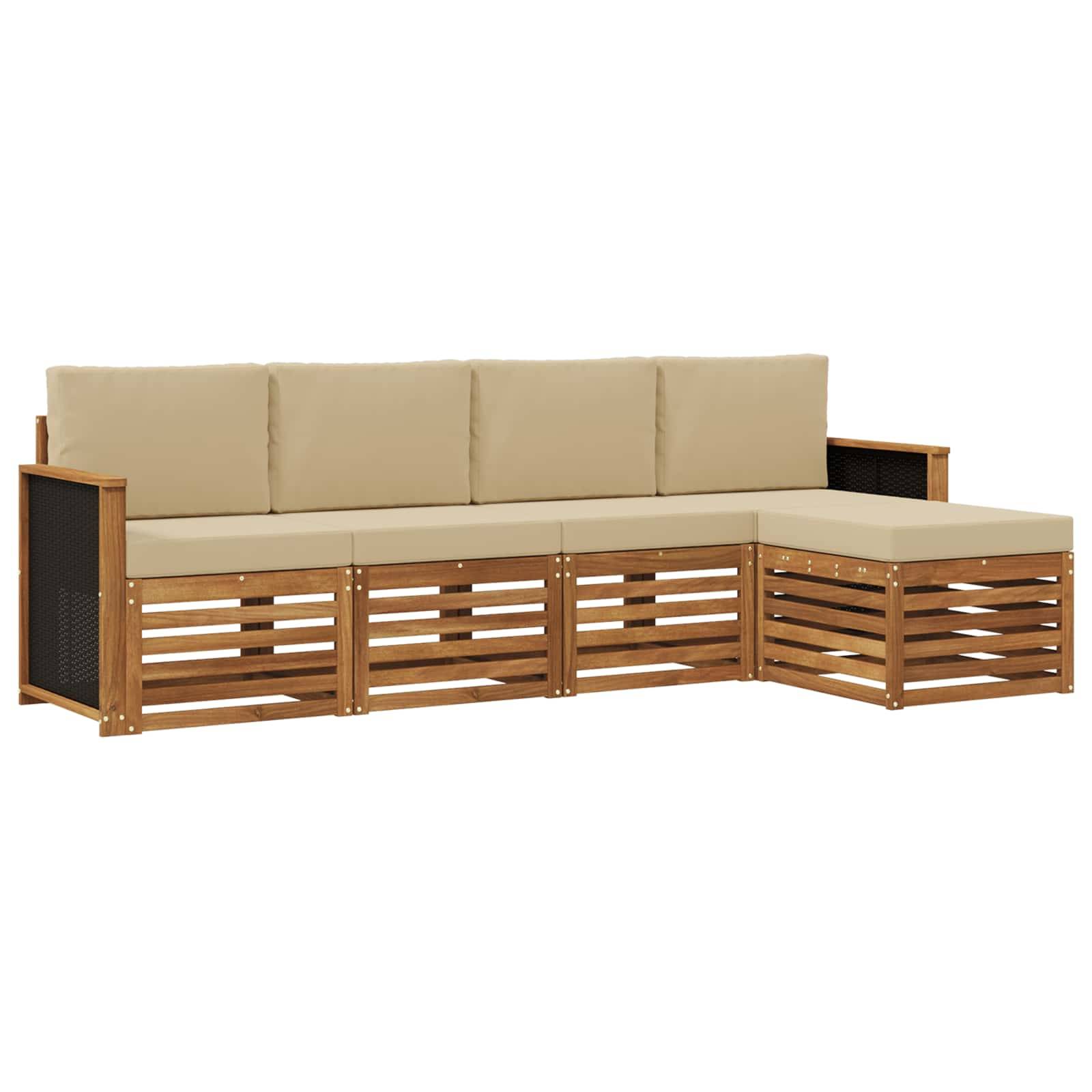 vidaXL Outdoor-Sofagarnitur mit Kissen 5 pcs Natur und Beige