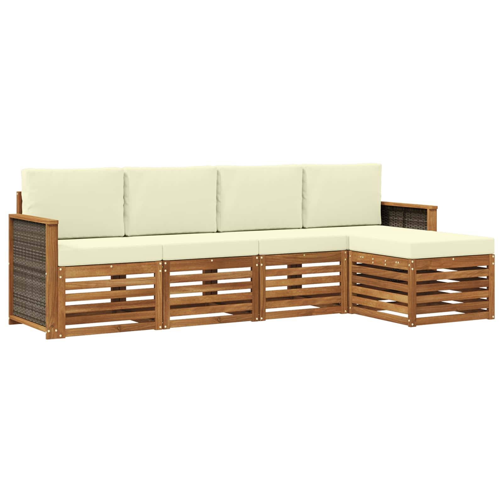 vidaXL Outdoor-Sofagarnitur mit Kissen 5 pcs Natur und Creme