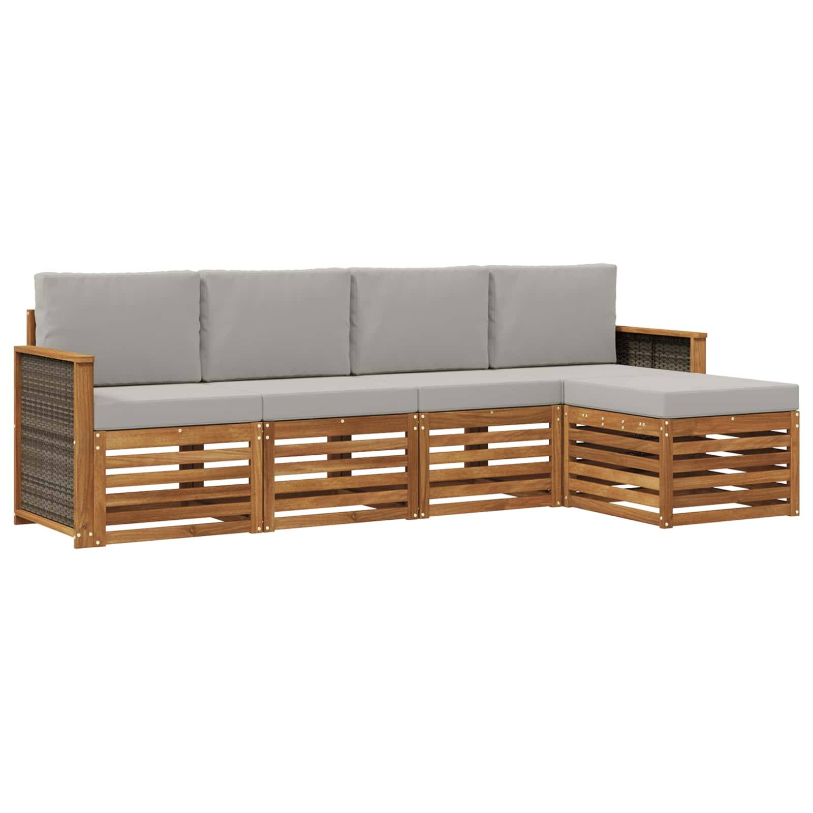 vidaXL Outdoor-Sofagarnitur mit Kissen 5 pcs Natürlich und Hellgrau