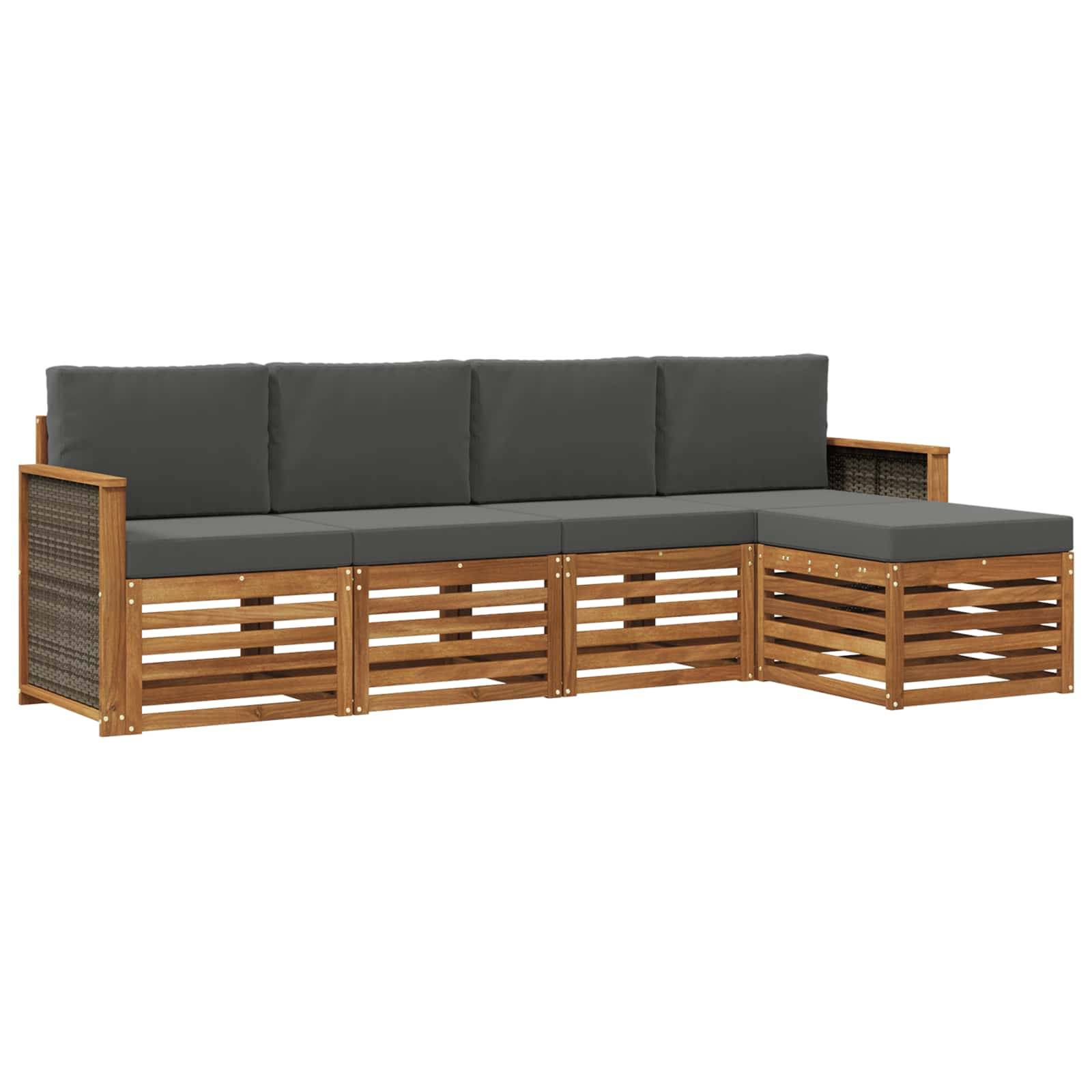 vidaXL Outdoor-Sofagarnitur mit Kissen 5 pcs Natur und Anthrazit