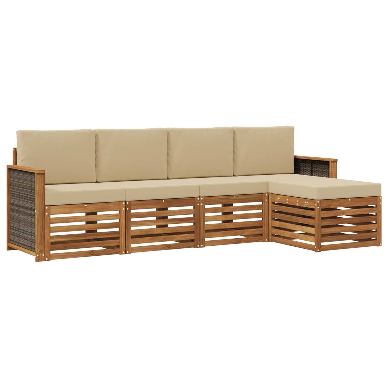 vidaXL Outdoor-Sofagarnitur mit Kissen 5 pcs Natur und Beige