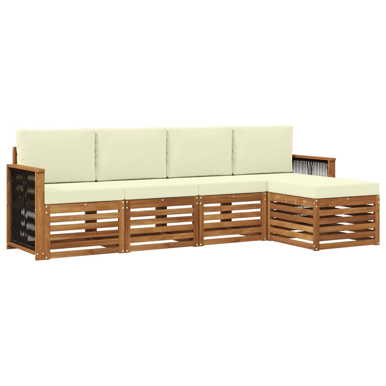 vidaXL Outdoor-Sofagarnitur mit Kissen 5 pcs Natur und Creme