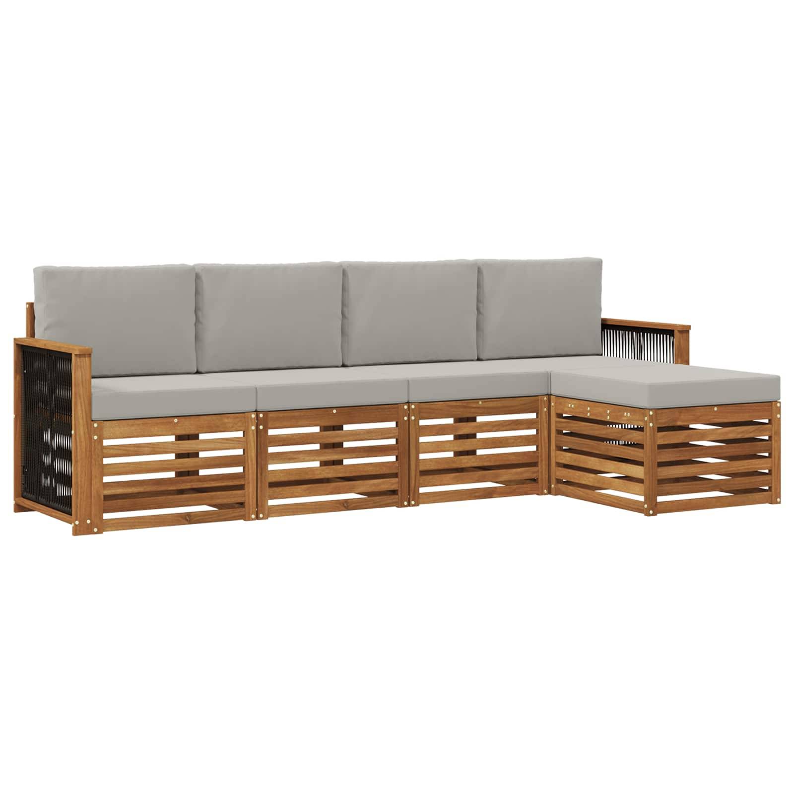 vidaXL Outdoor-Sofagarnitur mit Kissen 5 pcs Natürlich und Hellgrau