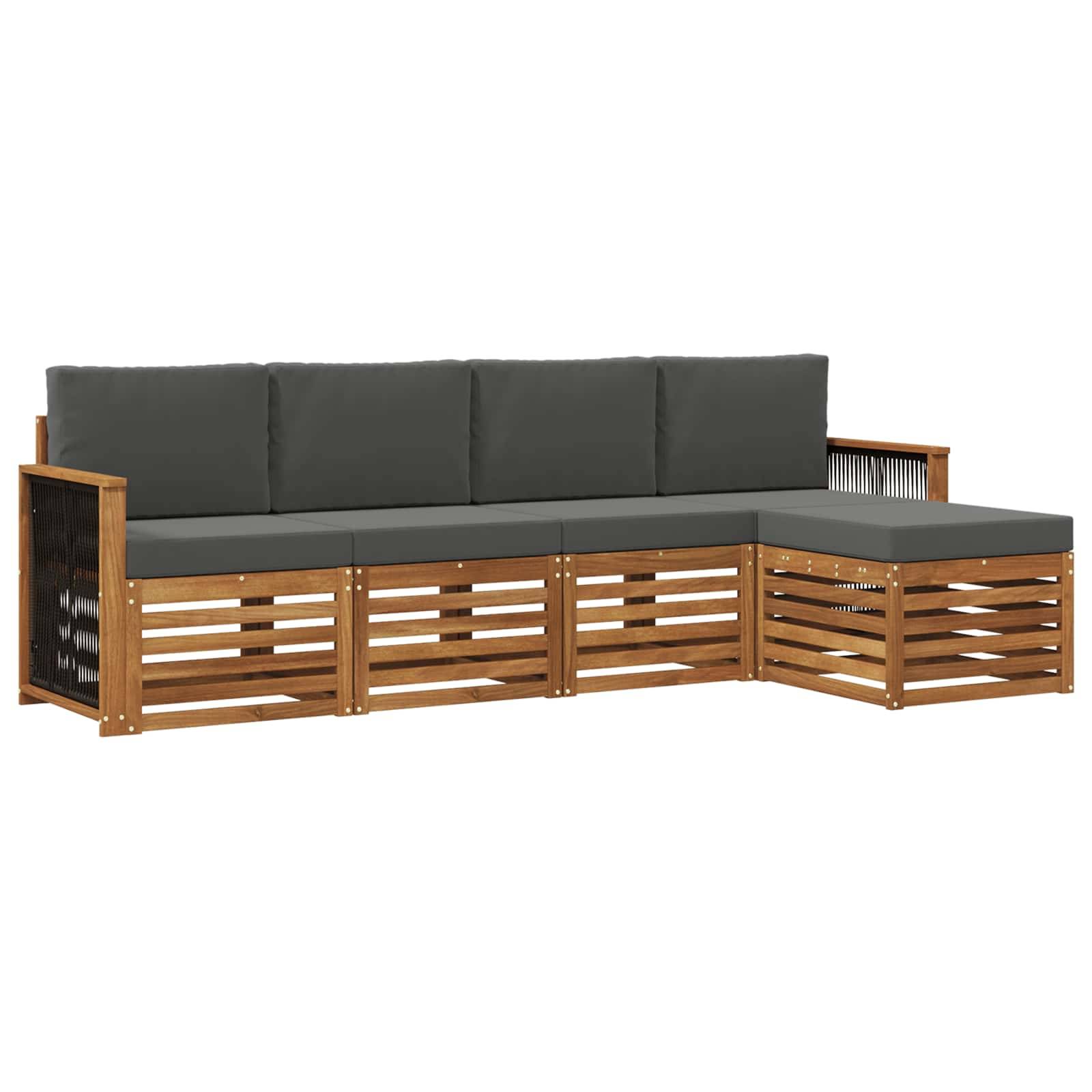 vidaXL Outdoor-Sofagarnitur mit Kissen 5 pcs Natur und Anthrazit