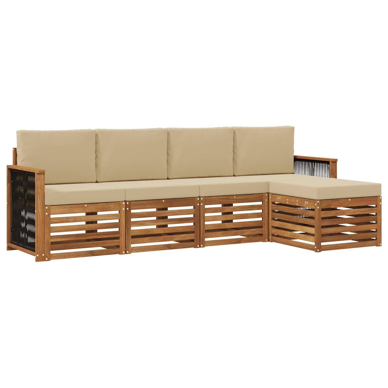 vidaXL Outdoor-Sofagarnitur mit Kissen 5 pcs Natur und Beige