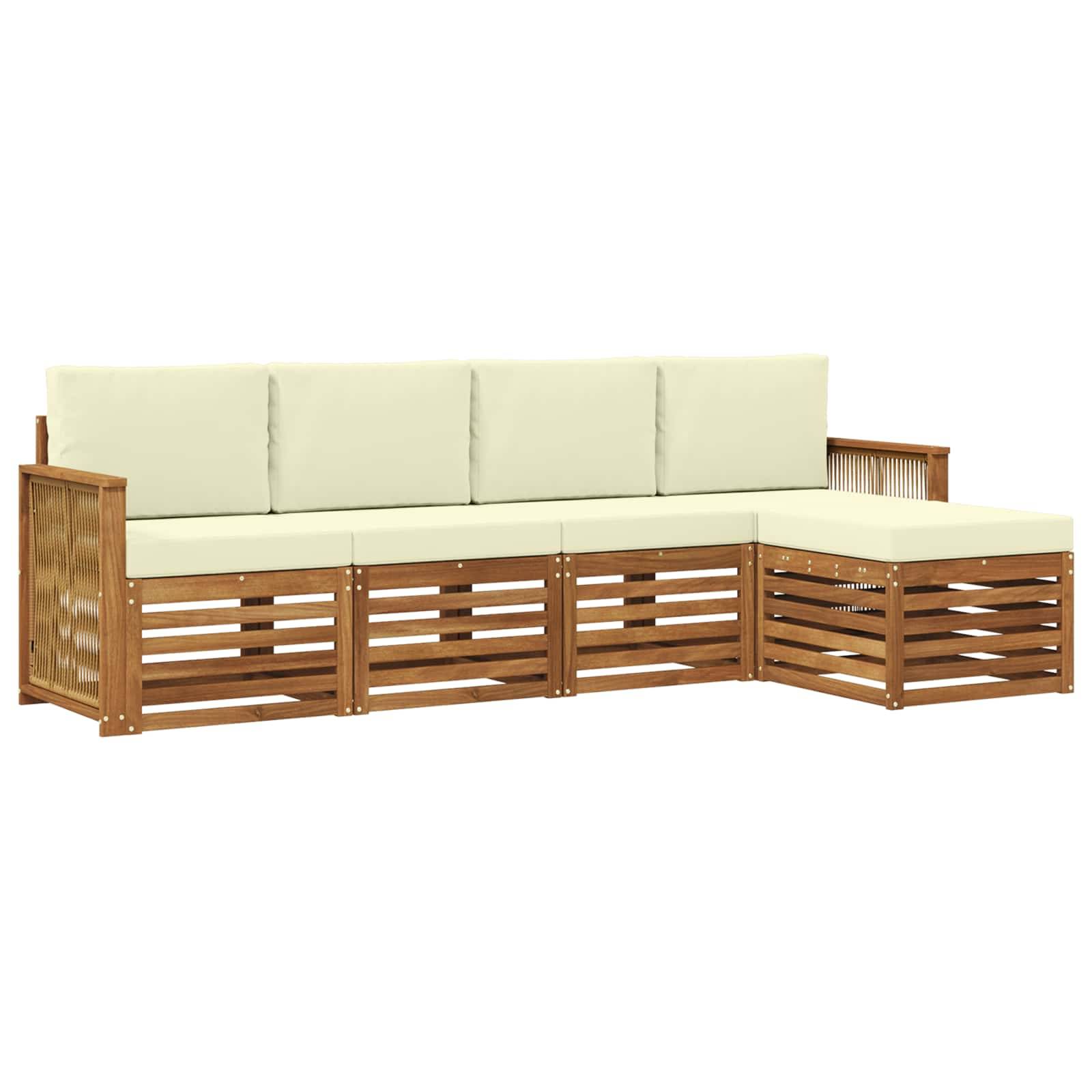 vidaXL Outdoor-Sofagarnitur mit Kissen 5 pcs Natur und Creme