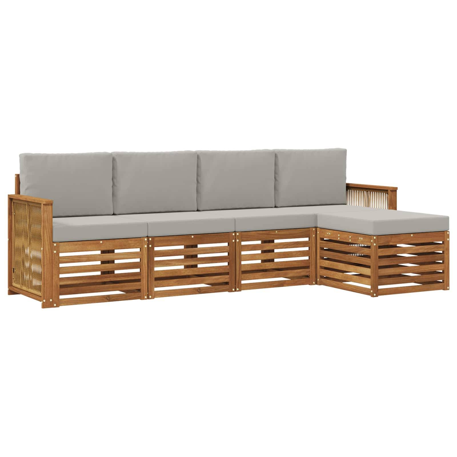 vidaXL Outdoor-Sofagarnitur mit Kissen 5 pcs Natürlich und Hellgrau
