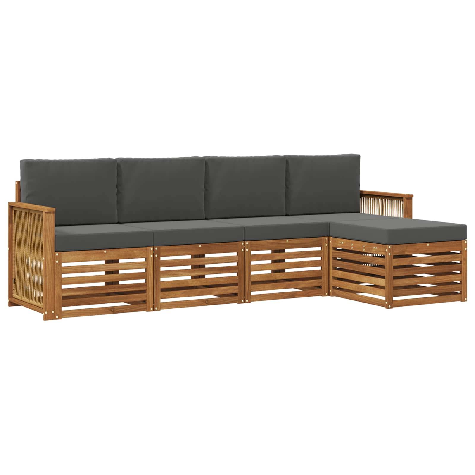 vidaXL Outdoor-Sofagarnitur mit Kissen 5 pcs Natur und Anthrazit
