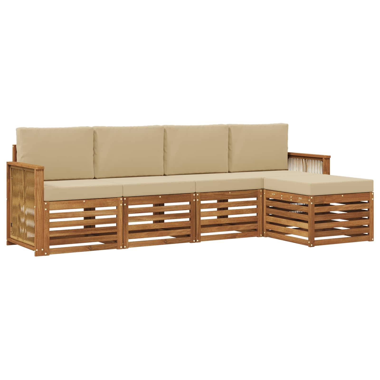 vidaXL Outdoor-Sofagarnitur mit Kissen 5 pcs Natur und Beige