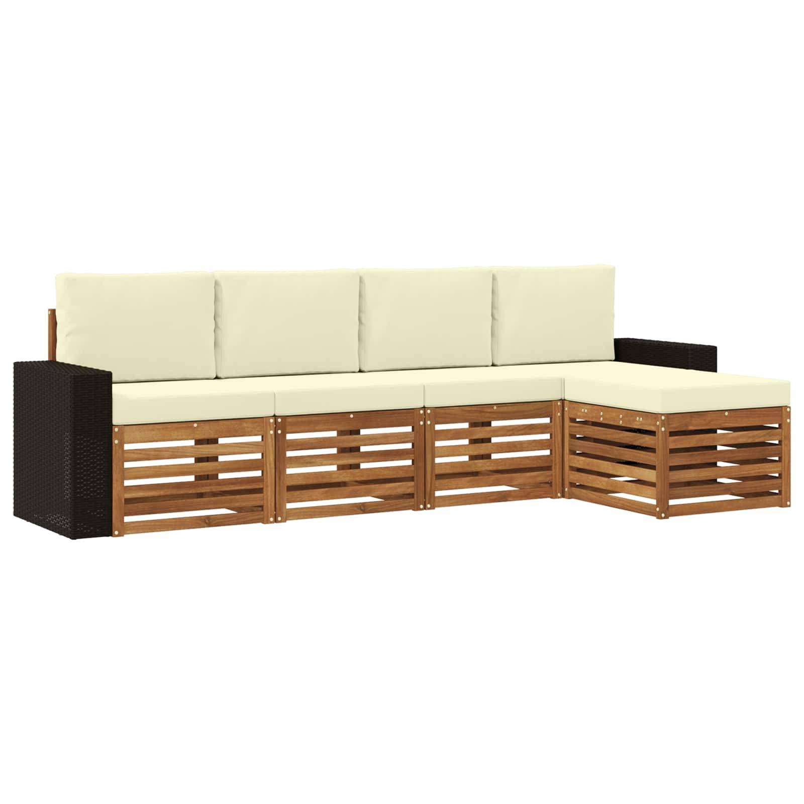 vidaXL Outdoor-Sofagarnitur mit Kissen 5 pcs Natur und Creme