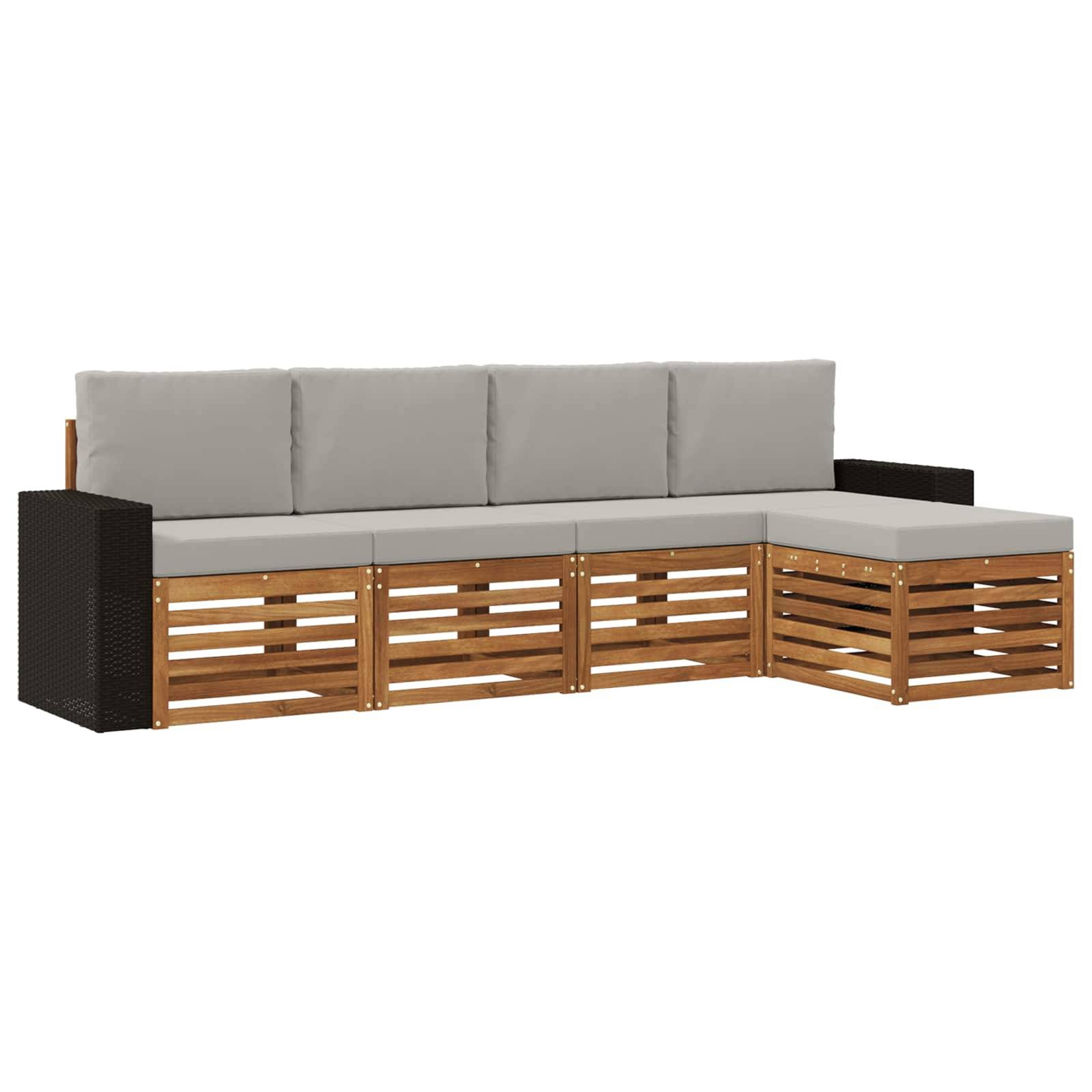 vidaXL Outdoor-Sofagarnitur mit Kissen 5 pcs Natürlich und Hellgrau