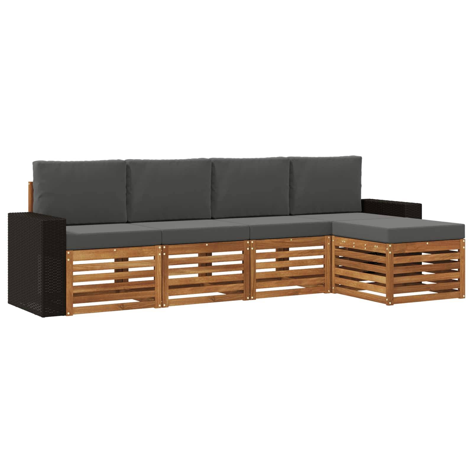 vidaXL Outdoor-Sofagarnitur mit Kissen 5 pcs Natur und Anthrazit