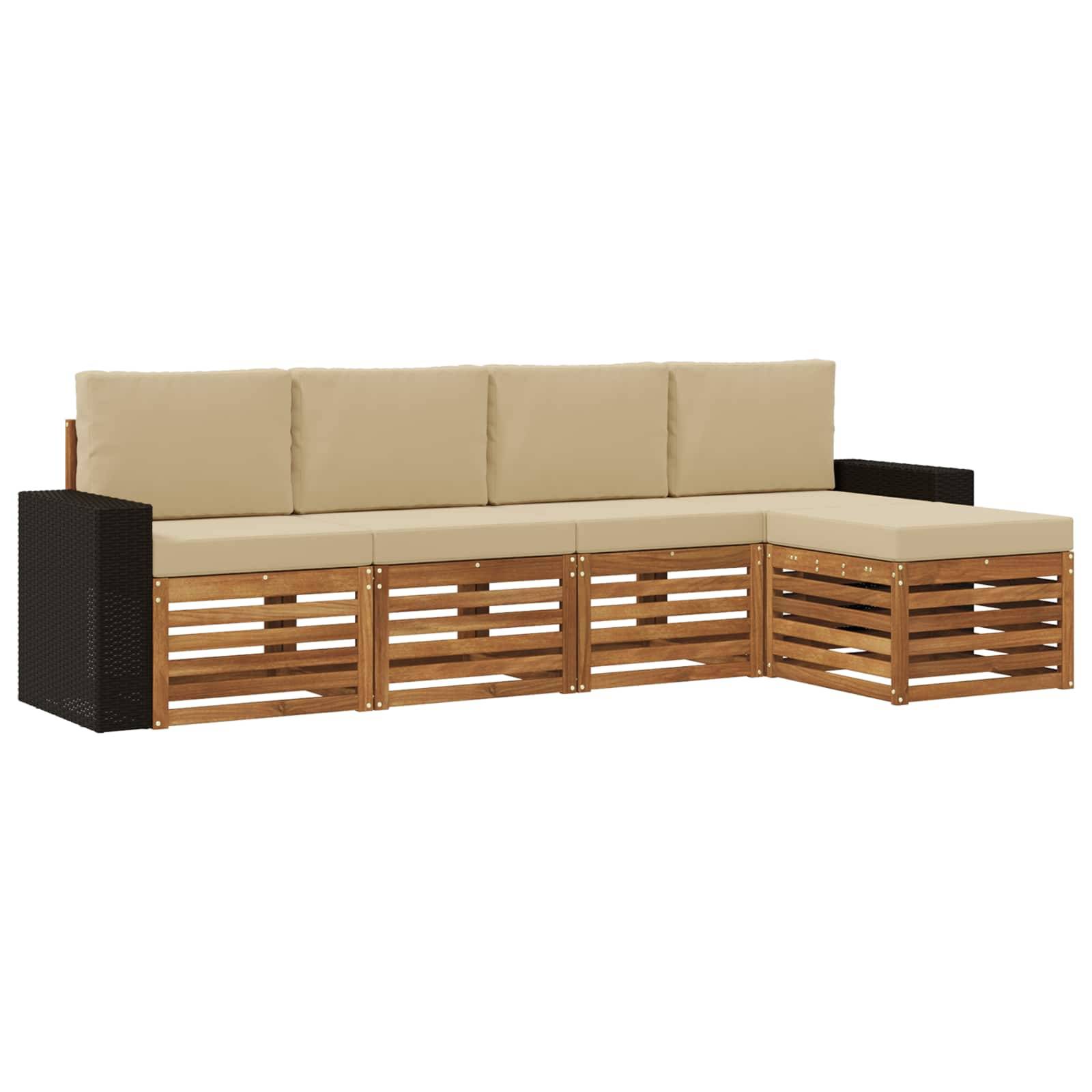 vidaXL Outdoor-Sofagarnitur mit Kissen 5 pcs Natur und Beige