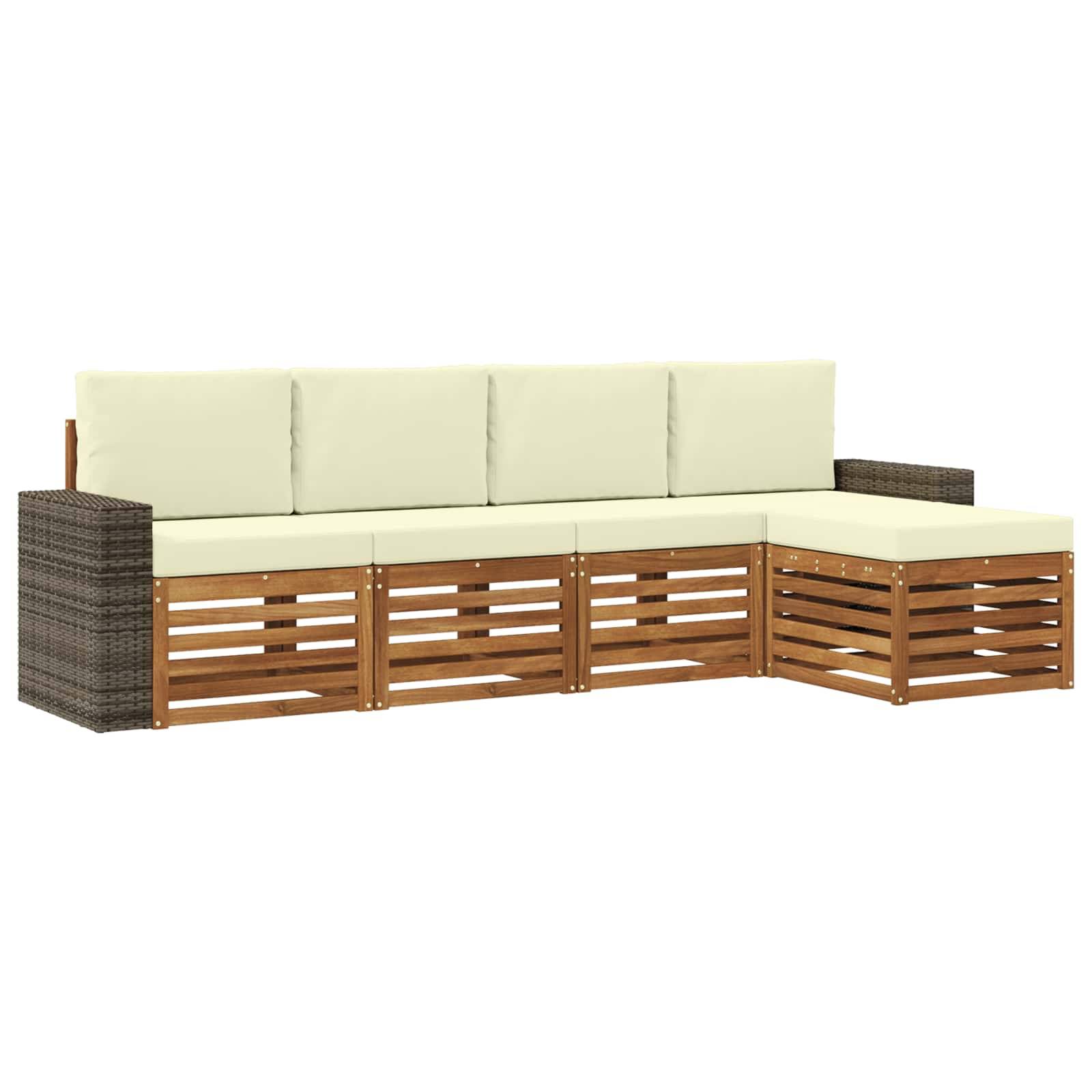 vidaXL Outdoor-Sofagarnitur mit Kissen 5 pcs Natur und Creme