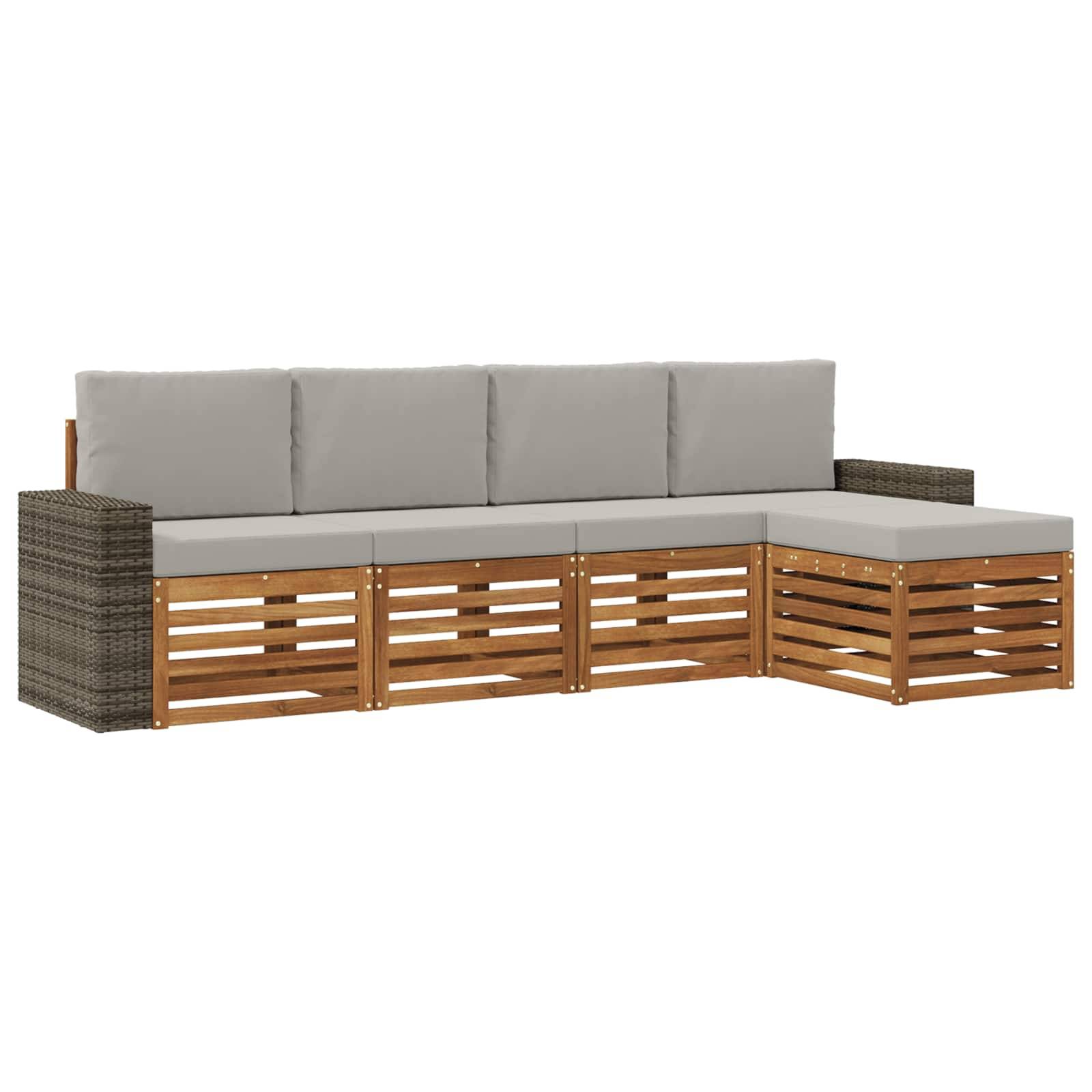 vidaXL Outdoor-Sofagarnitur mit Kissen 5 pcs Natürlich und Hellgrau