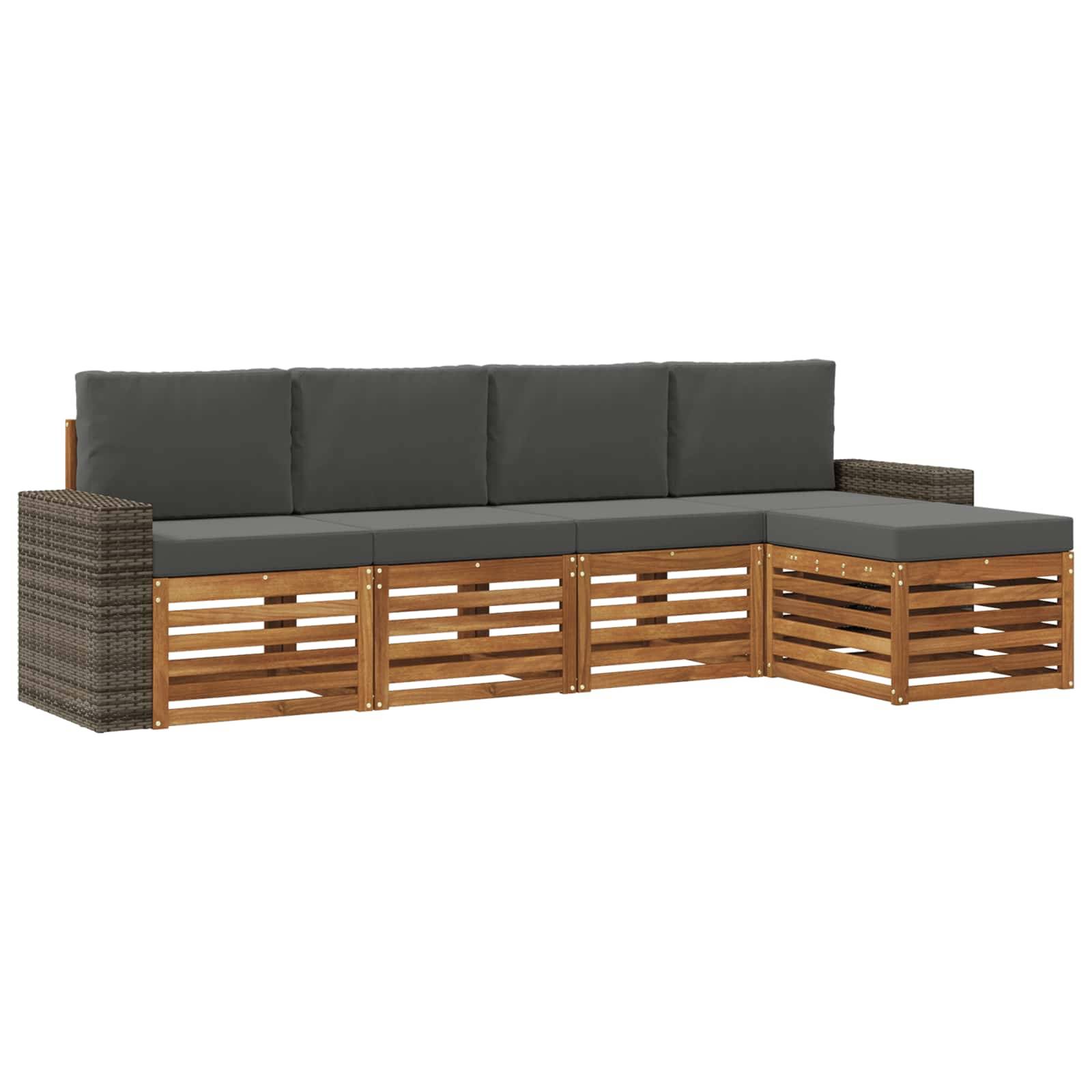 vidaXL Outdoor-Sofagarnitur mit Kissen 5 pcs Natur und Anthrazit